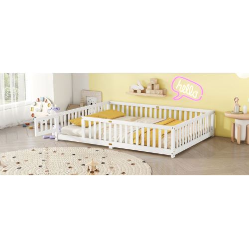 Twin Size Bed Floor Bed with Safety Guardrails and Door for Kids, Natural(Old SKU: W158090686)、、casual