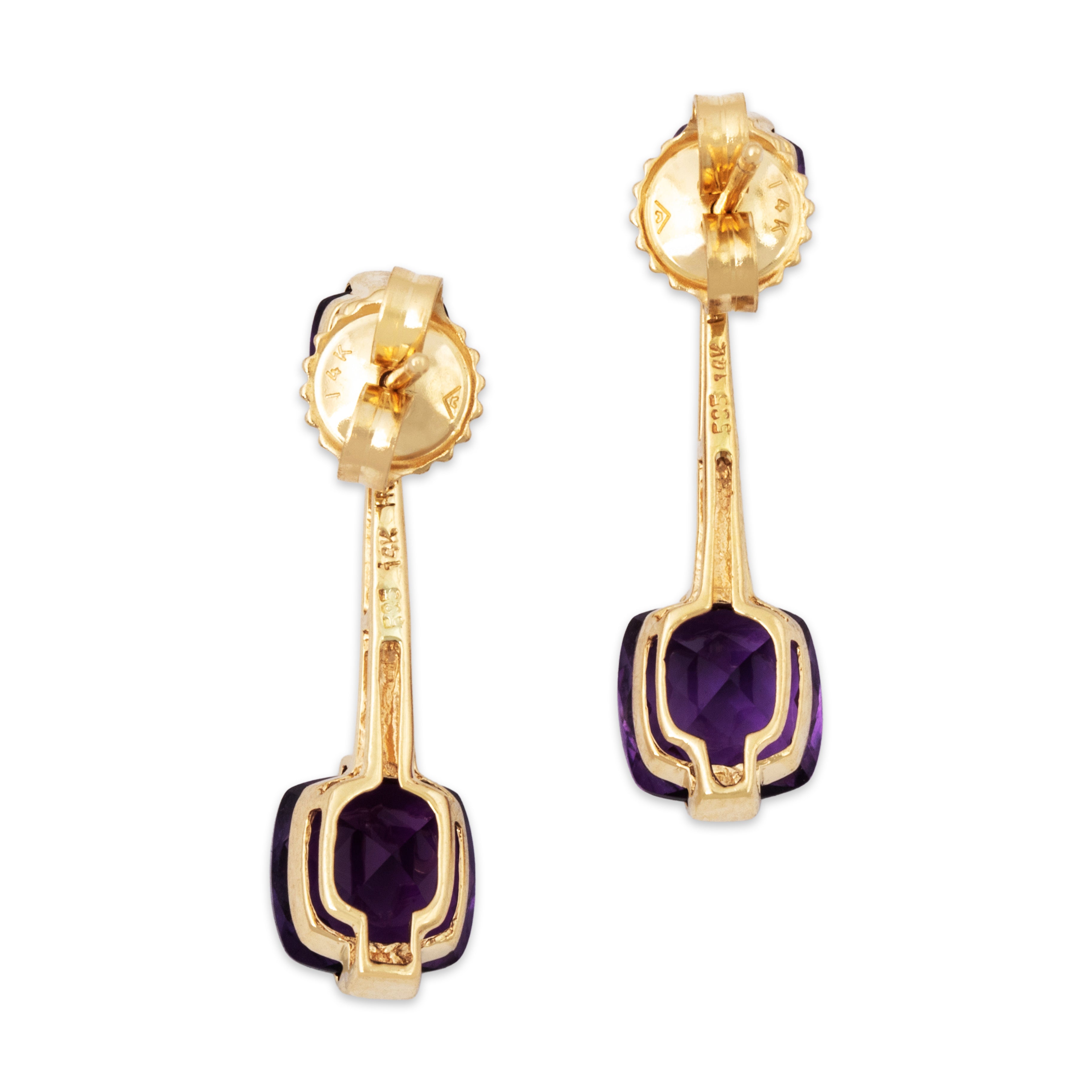 Vintage 14k Yellow Gold Amethyst Checkerboard Cushion Drop Earrings、mySite、hinf8tx79