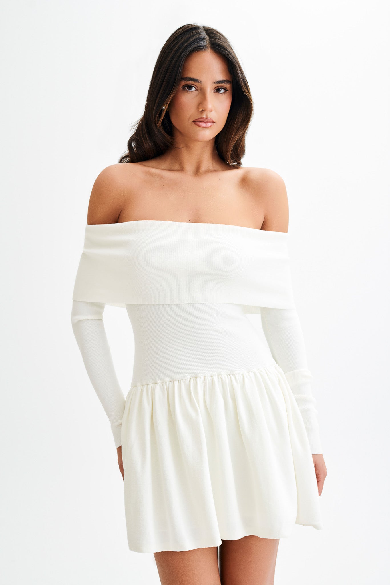 Atlanta Long Sleeve Mini Dress - Ivory、mySite、solidvoid