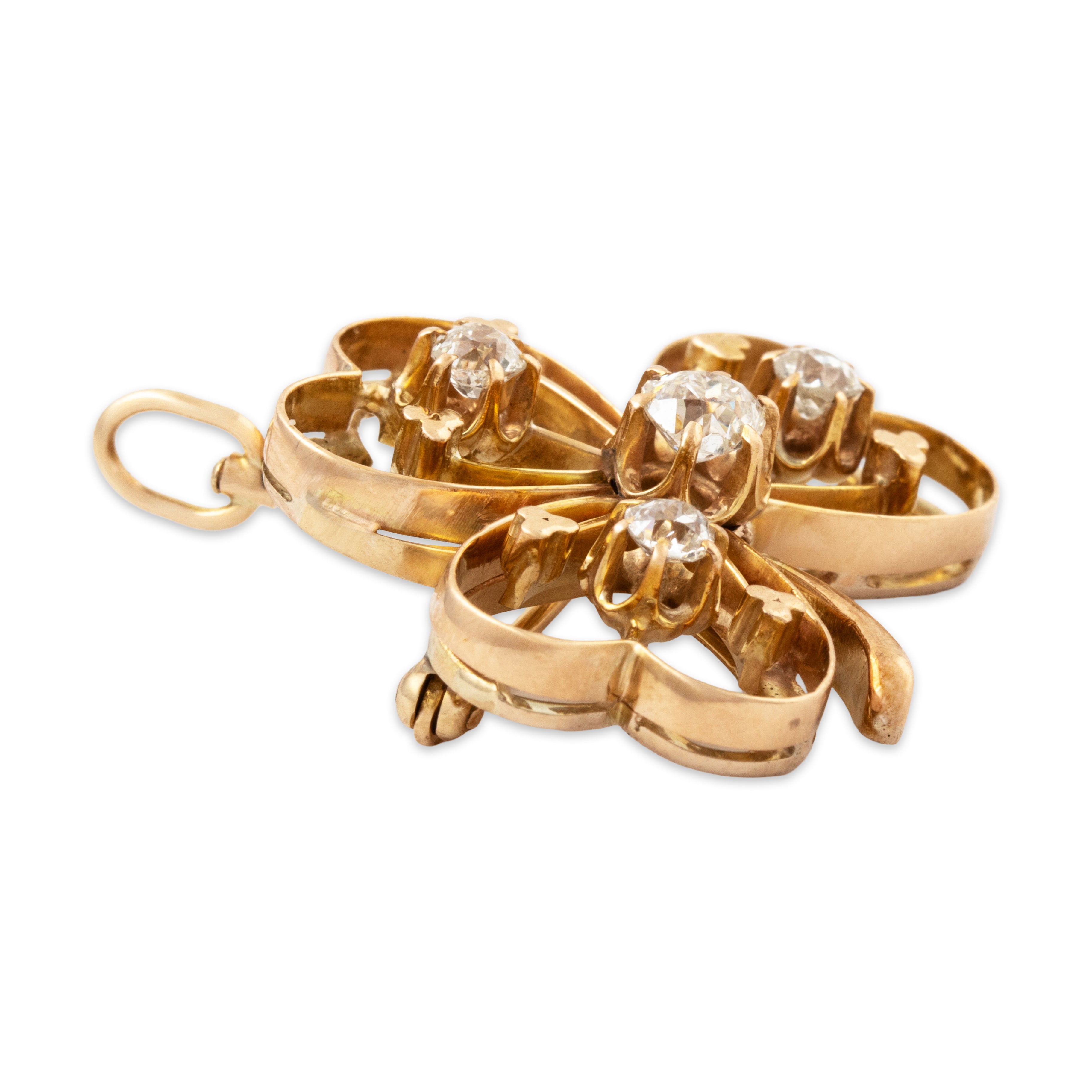 Antique Large 14k Yellow Gold .60cttw Diamond Elegant Openwork Clover Pendant、mySite、hinf8tx79