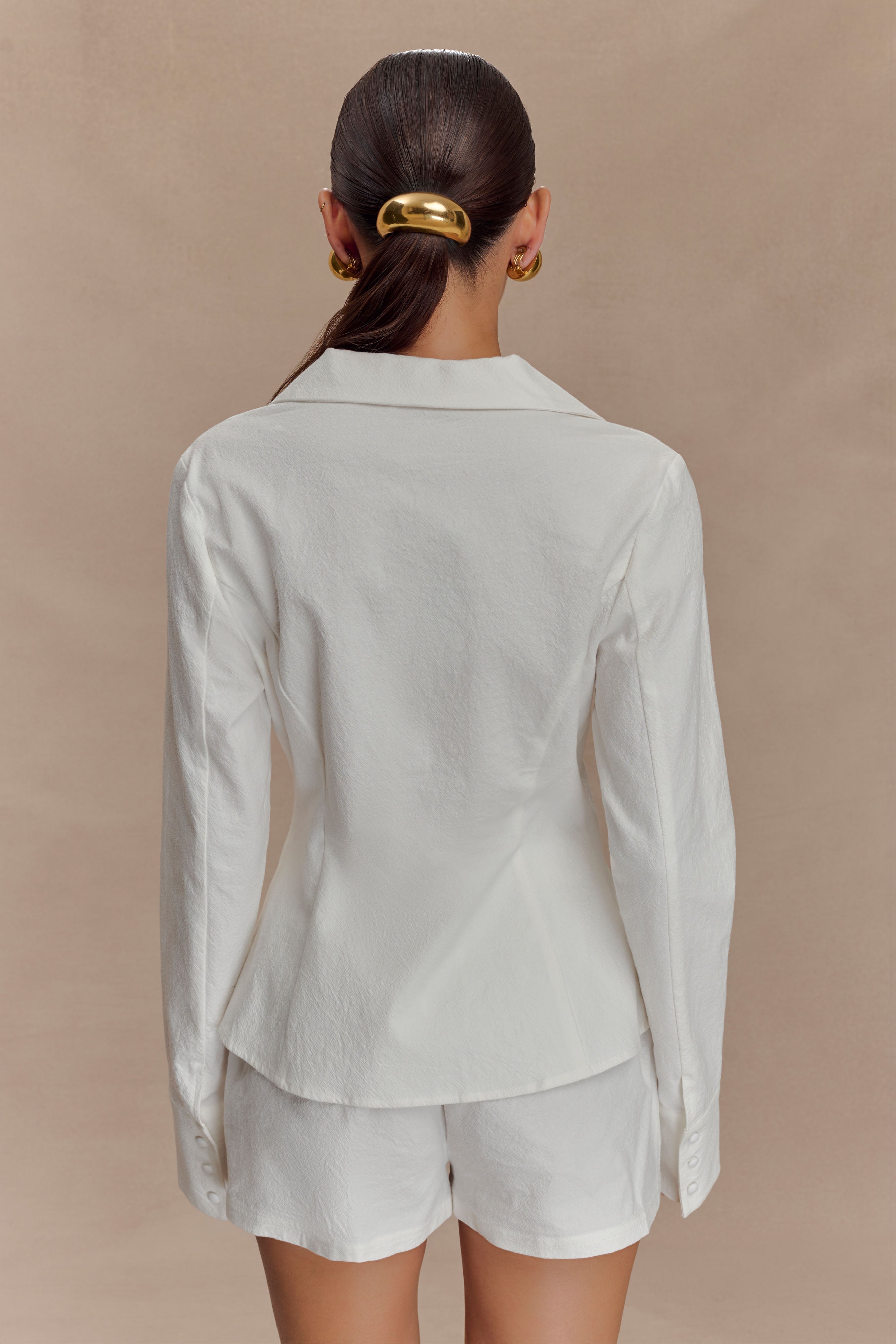 Annalee Cotton Beaded Tie Shirt - White、mySite、solidvoid