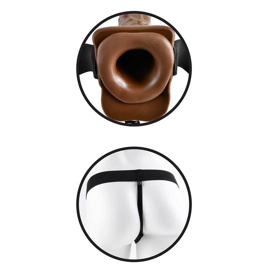 Vibrating 7 Inch Brown Hollow Strap-On Penis Extension with Balls、mySite、bottomscart