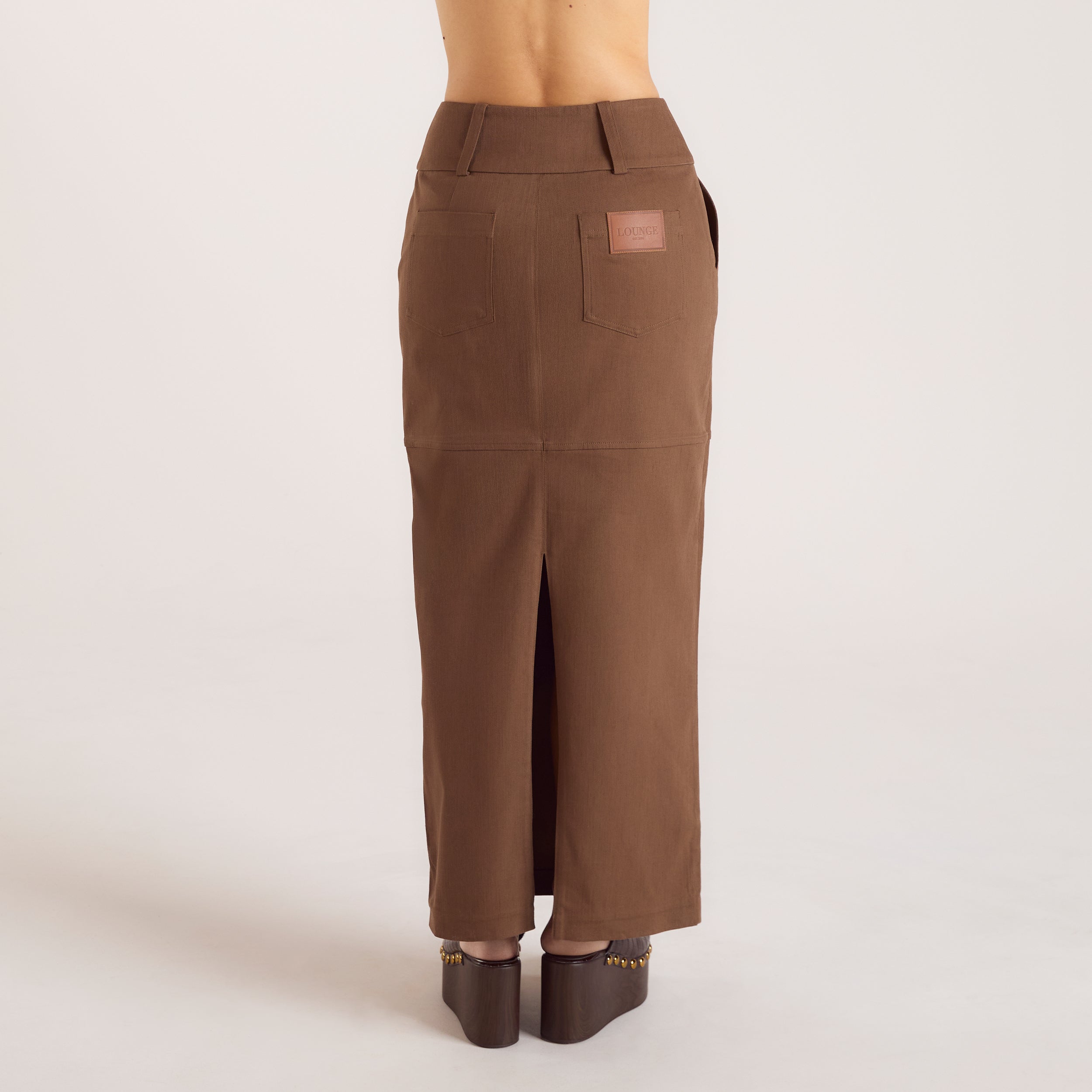 Double Button Woven Maxi Skirt - Chocolate、mySite、bengalsvssteelers
