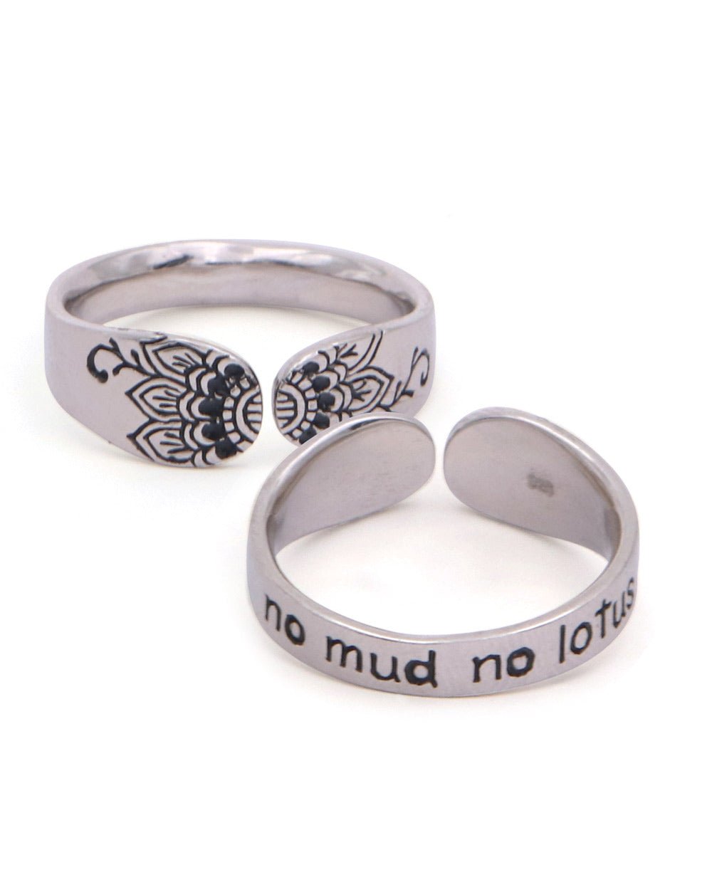 No Mud No Lotus Sterling Silver Mantra Ring、mySite、topwebapps