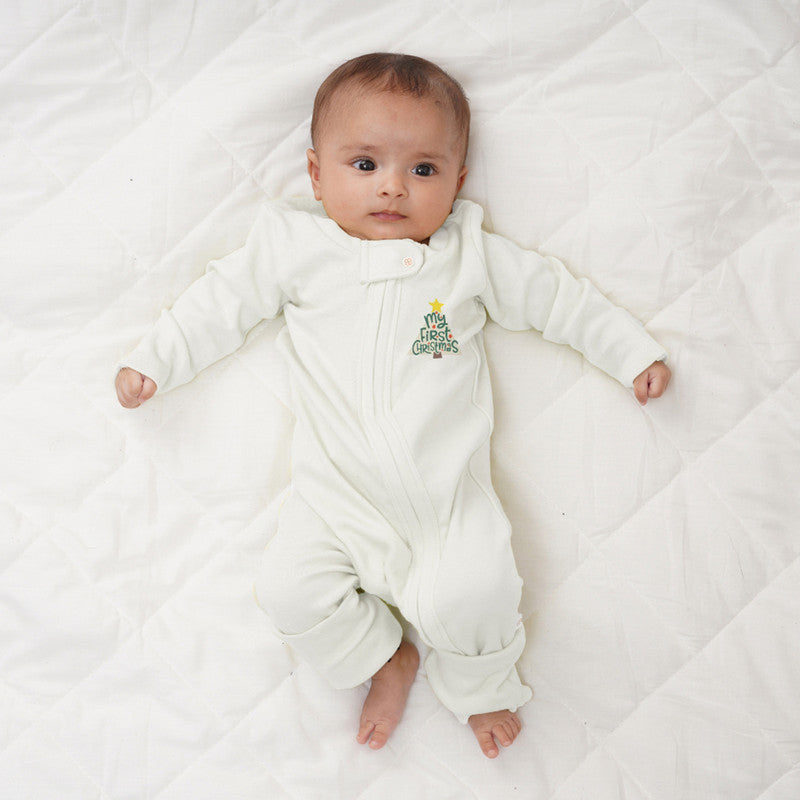 Baby Bamboo Sleepsuit | My First Christmas Print | Off-White、mySite、camillekostekn