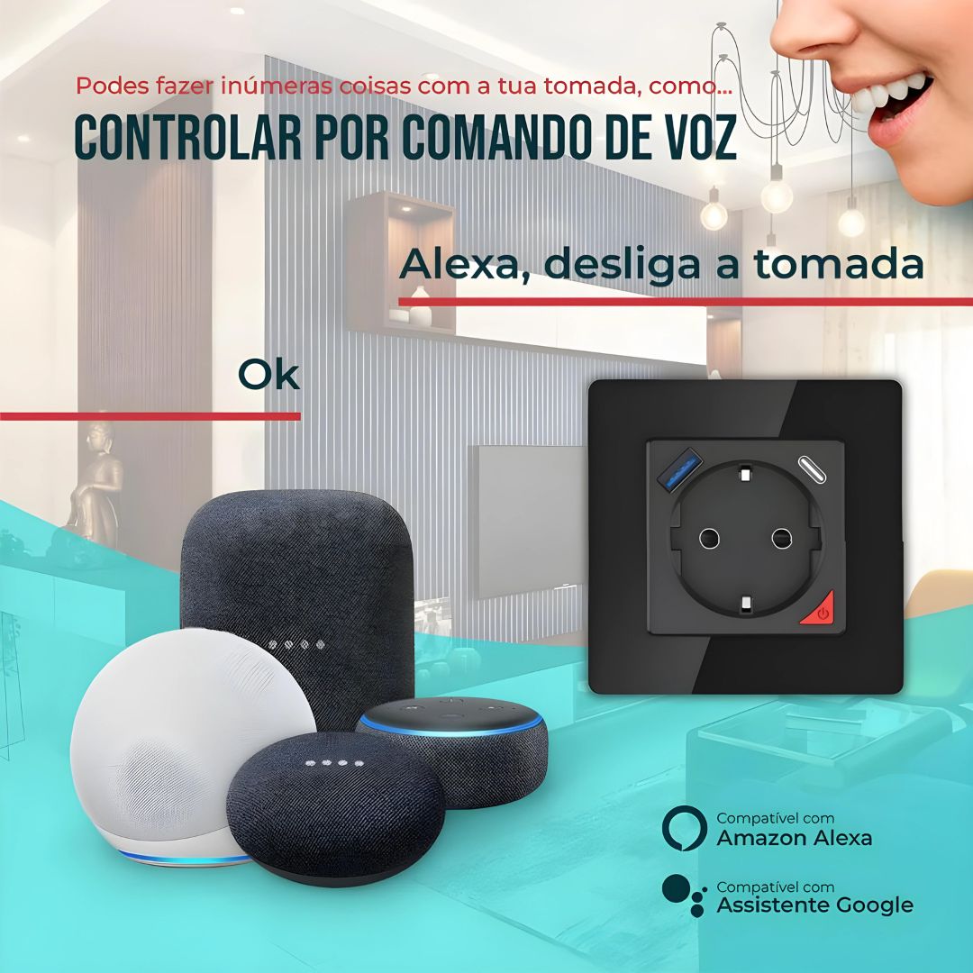 Tomada Inteligente Embutida 16A 3500W WiFi + USB-C e USB-A Smartify - Preto、mySite、fannypackpong