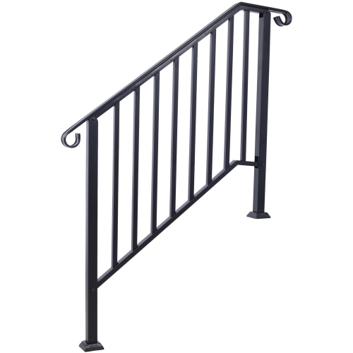 Handrails for Outdoor Steps, Fit 2 or 3 Steps Outdoor Stair Railing, Picket#2 Wrought Iron Handrail, Flexible Porch Railing, Black Transitional Handrails for Concrete Steps or Wooden Stairs、、eastwooduniform