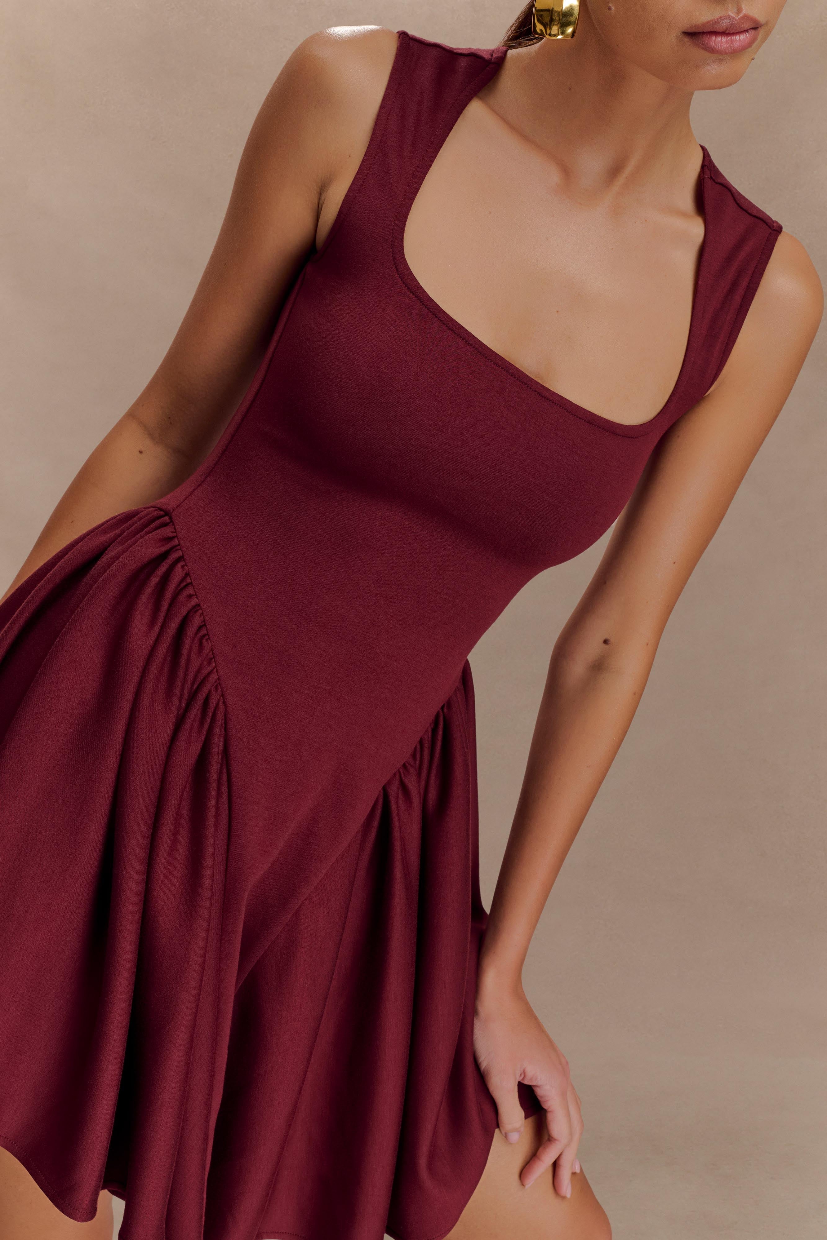 Sharon Scuba Jersey Mini Dress - Wine、mySite、solidvoid