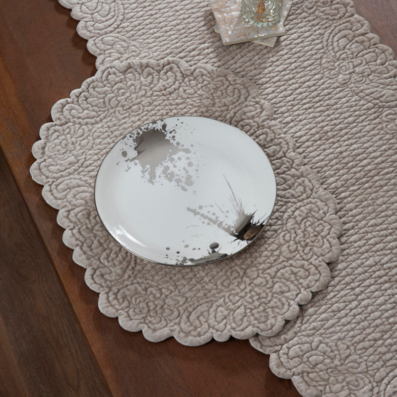 Cotton Dining Mat Set | Table Runner & Placemats | Beige | Set of 7、mySite、camillekostekn