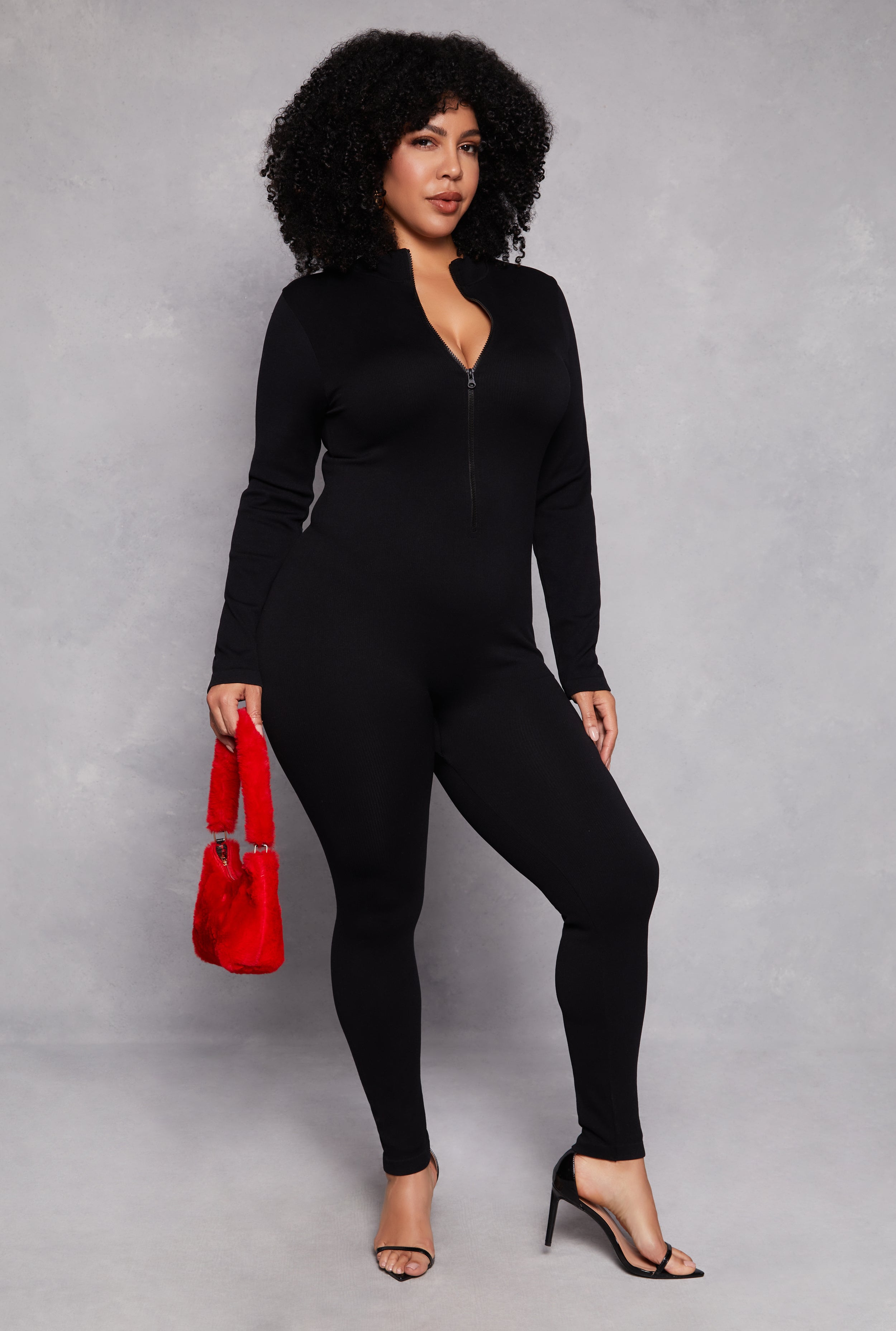 Plus Size Half Zip Long Sleeve Catsuit、mySite、camillekostekn