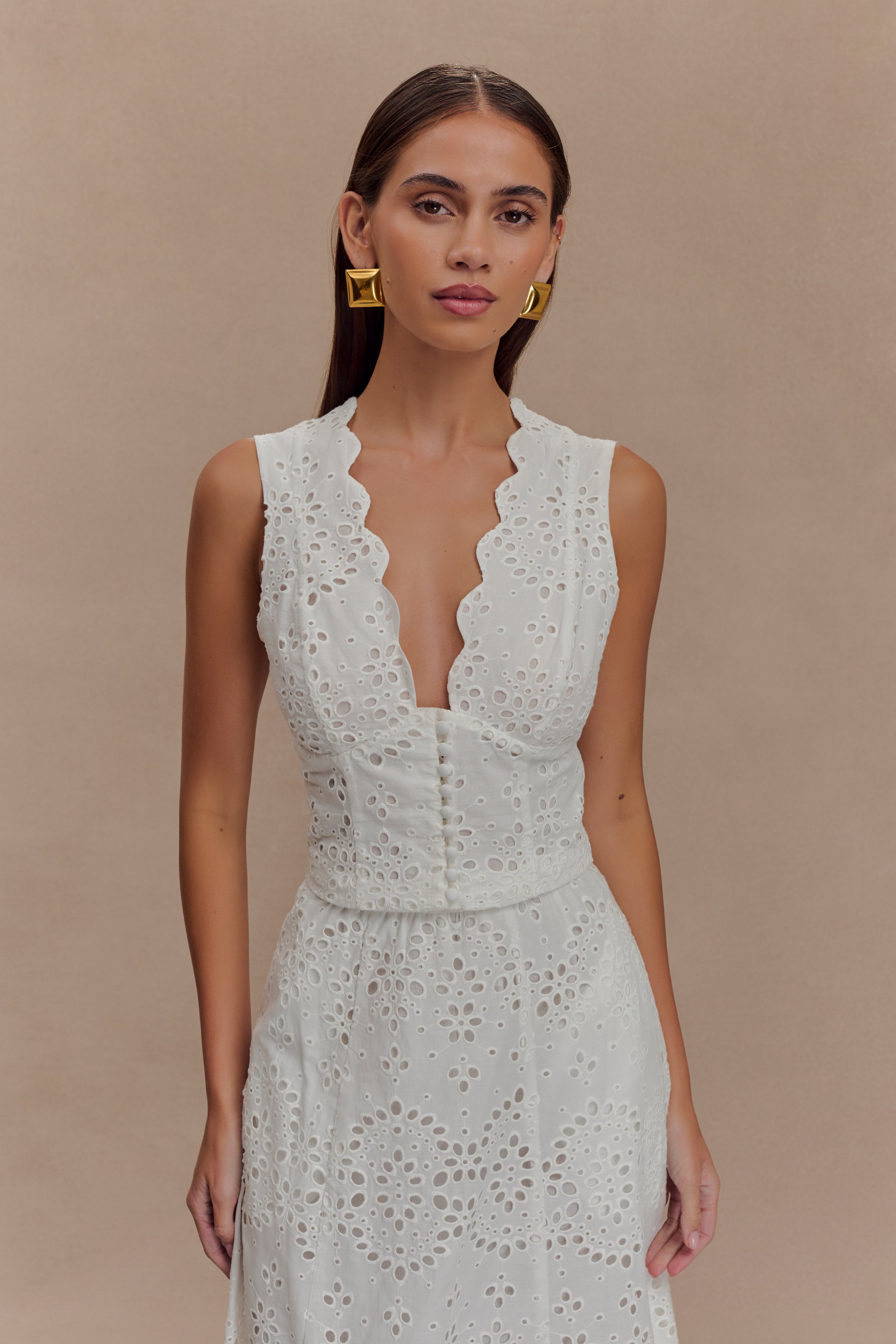 Arla Sleeveless Broderie Top - White、mySite、solidvoid