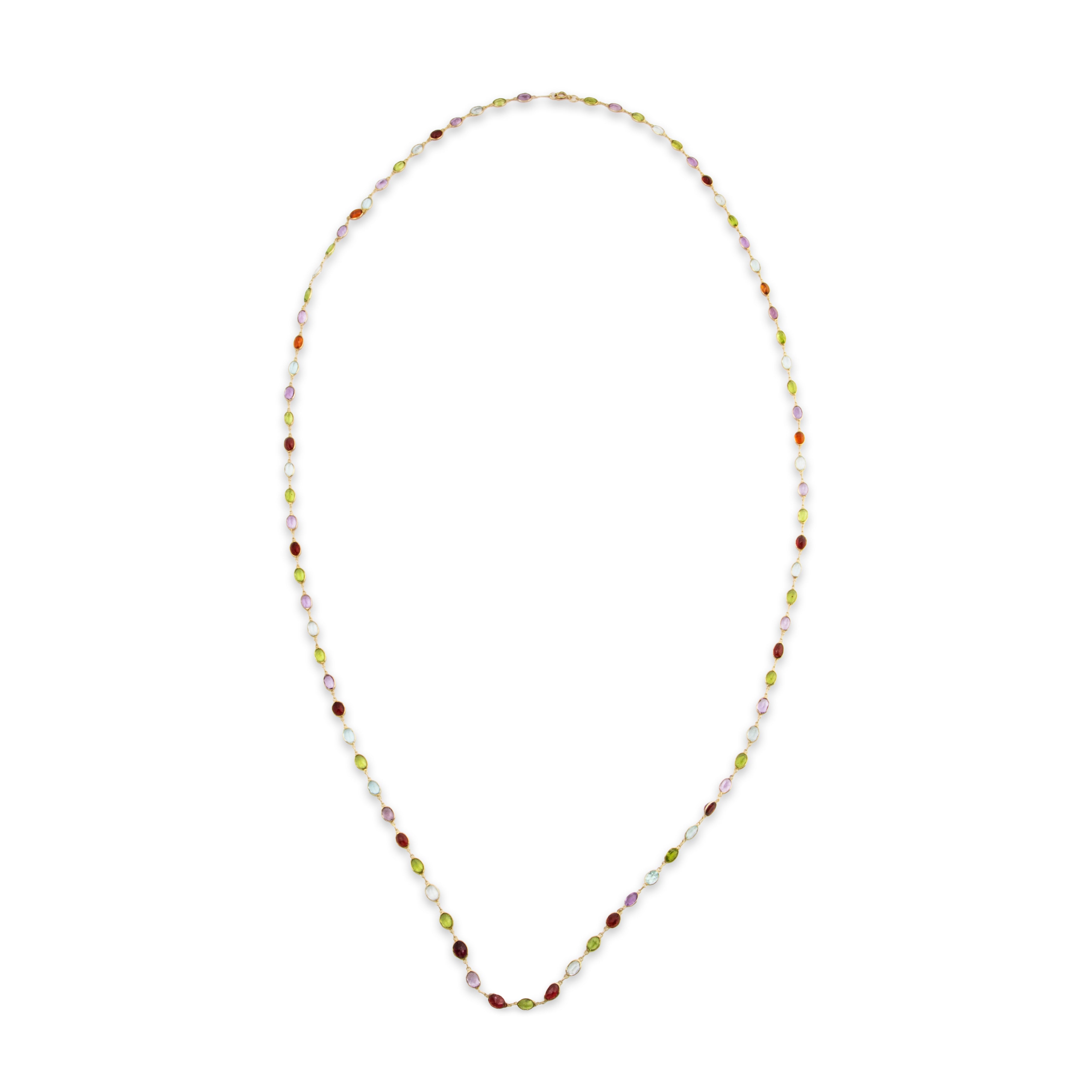 Vintage long 14k Yellow Gold 37cttw Peridot Amethyst Aquamarine Station Necklace、mySite、hinf8tx79