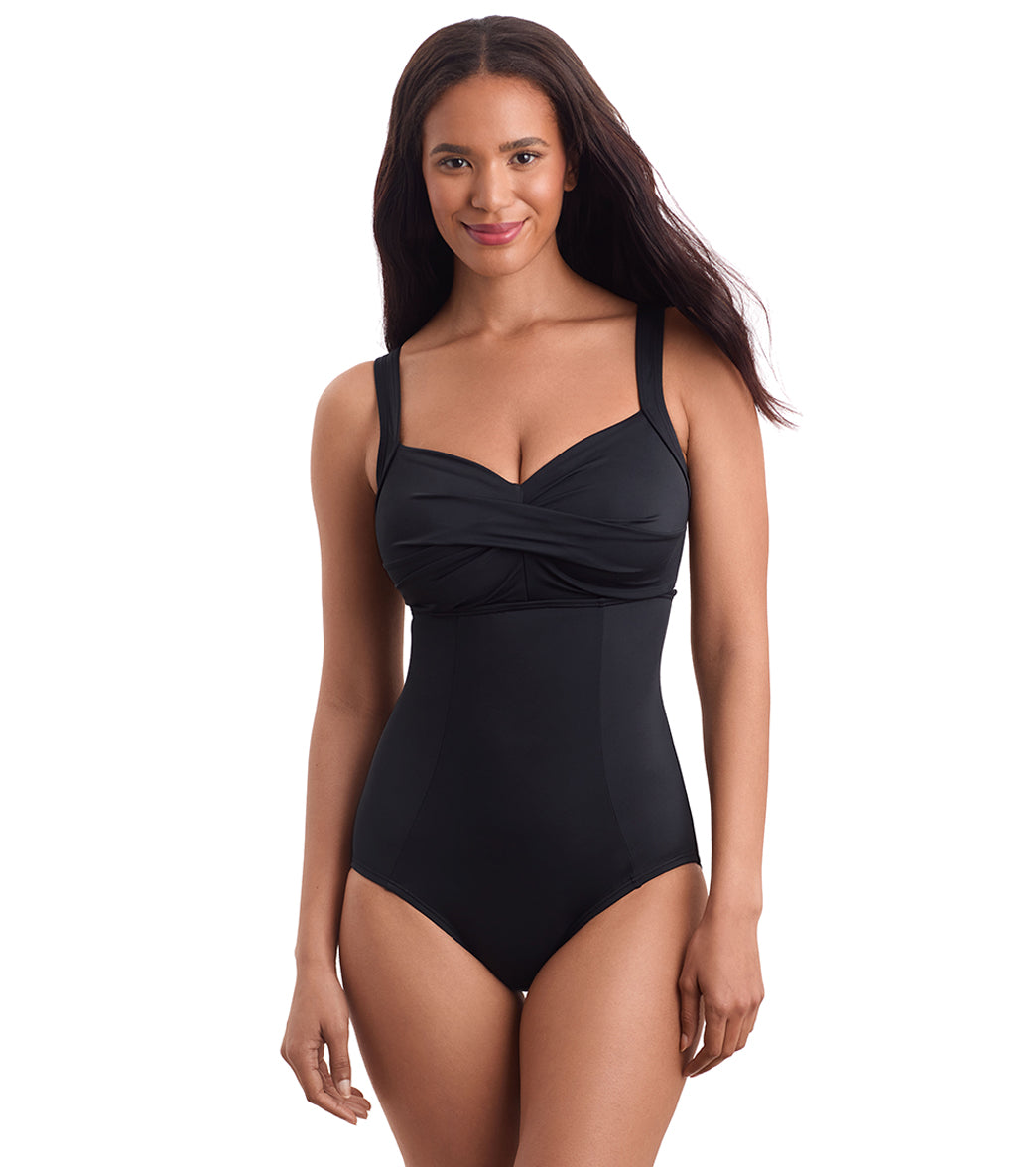 Shape Solver SPORT Women's Fashion Solids Twist Bra Tank One Piece Swimsuit、mySite、noshort