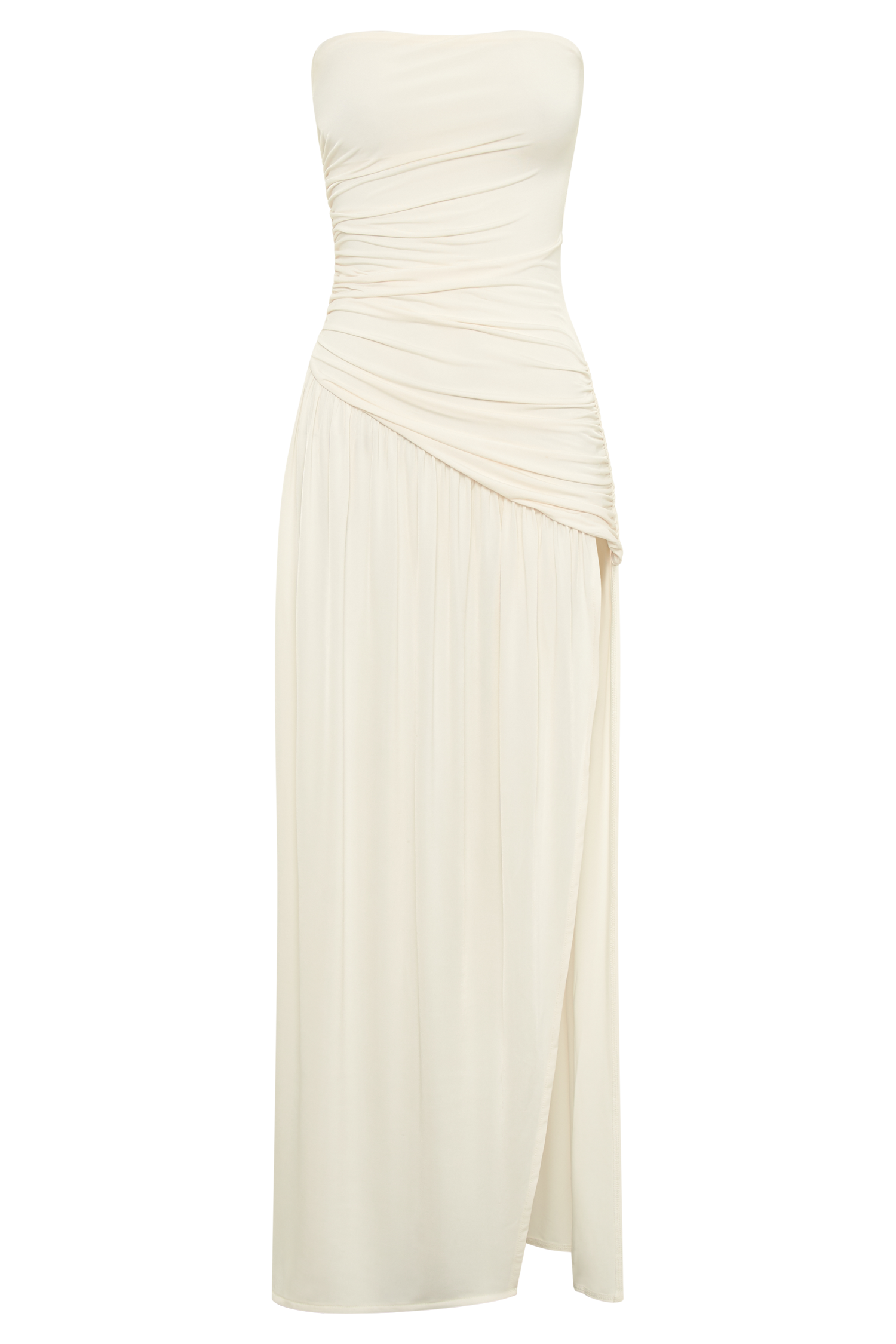 Bex Strapless Slinky Maxi Dress With Split - Ivory、mySite、solidvoid