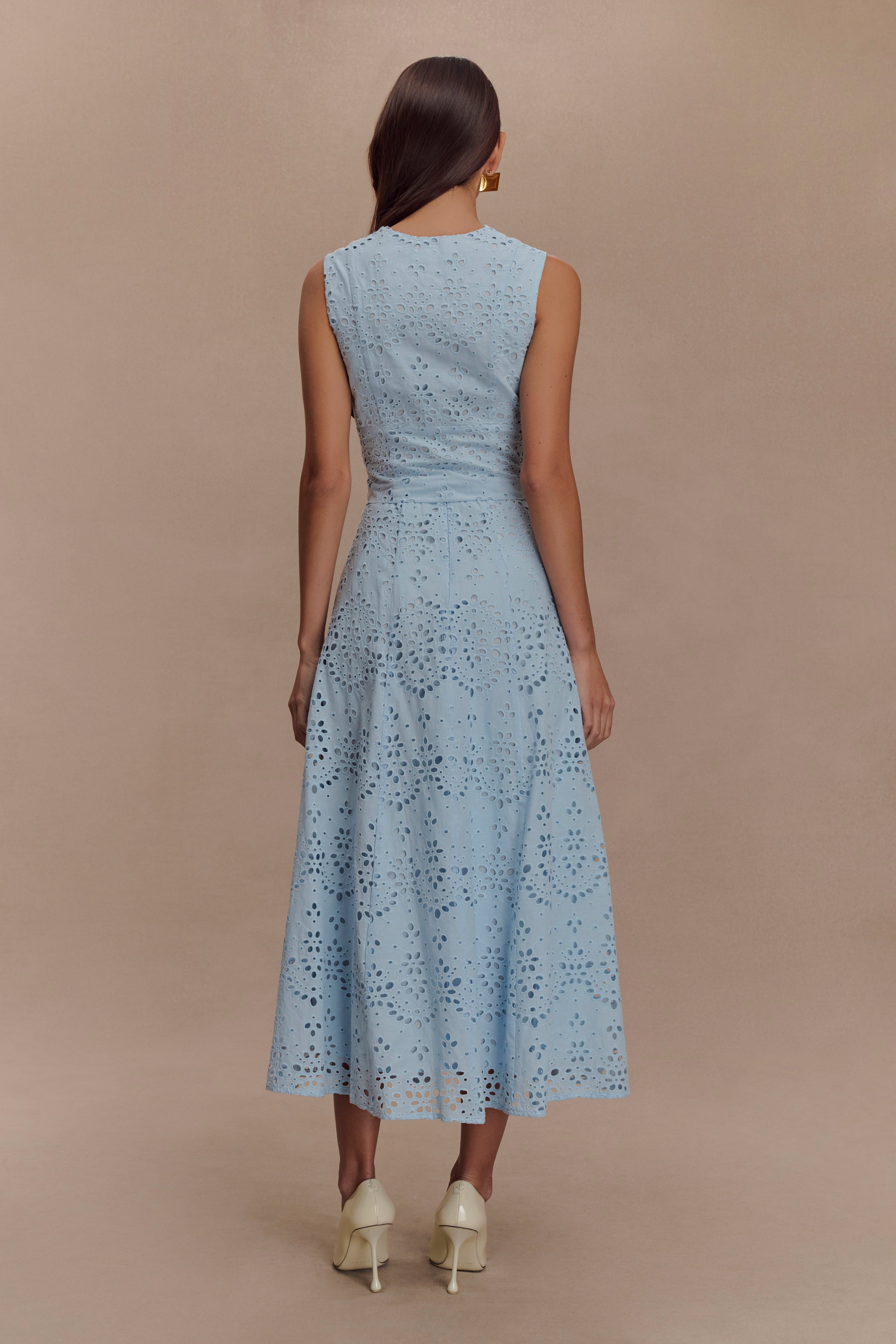 Arla Broderie Midi Skirt - Pale Cornflower Blue、mySite、solidvoid