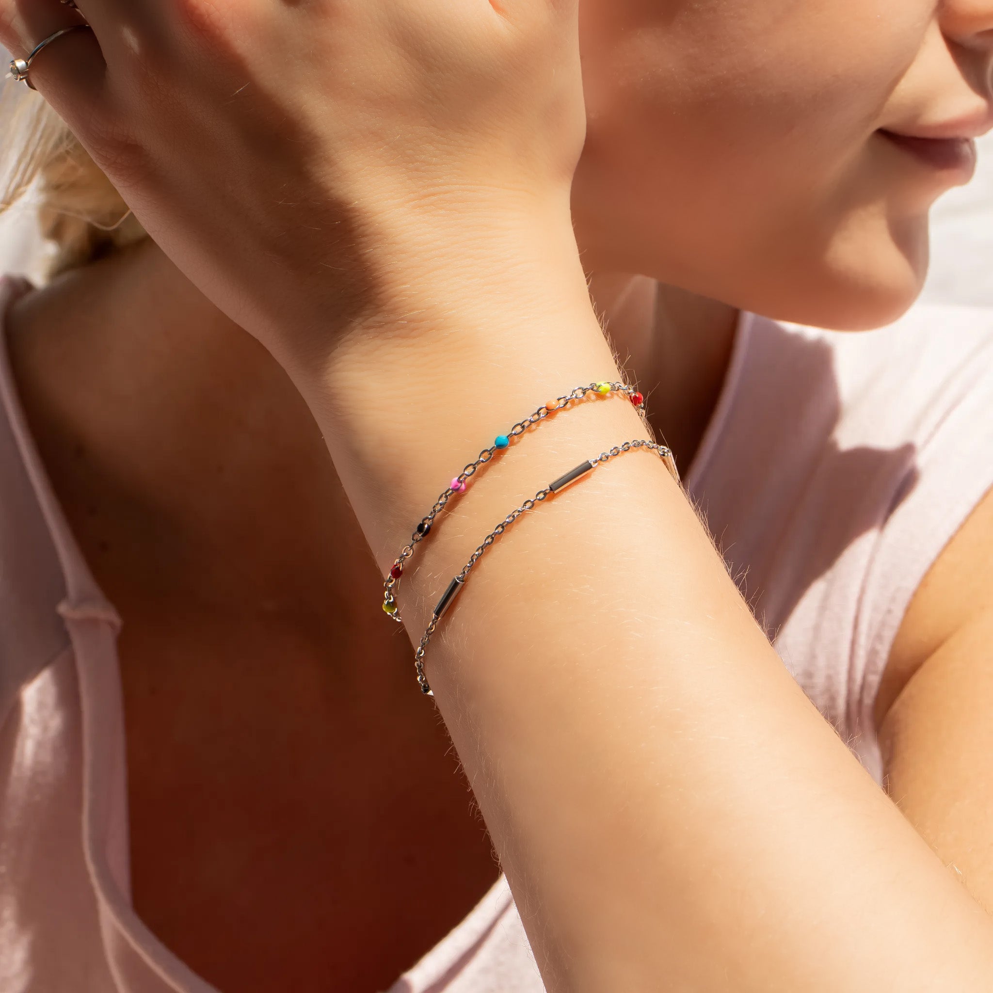 18K Gold PVD Stainless Steel Satellite Bar Chain Bracelet / BRJ1067、mySite、dreamappss