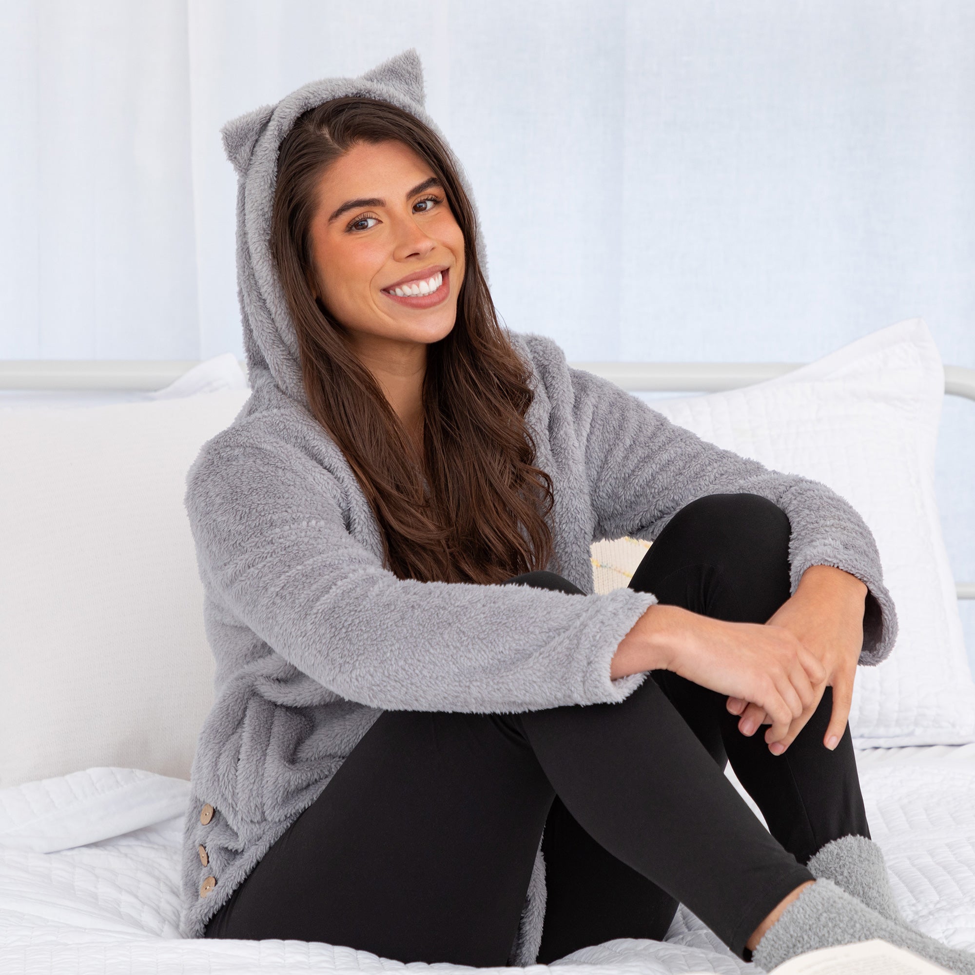 Soft Fluffy Cat Ears Button Up Hoodie、mySite、camillekostekn