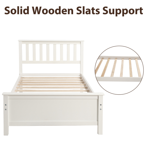 Twin Size Wood Platform Bed with Headboard,Footboard and Wood Slat Support, White、、casual
