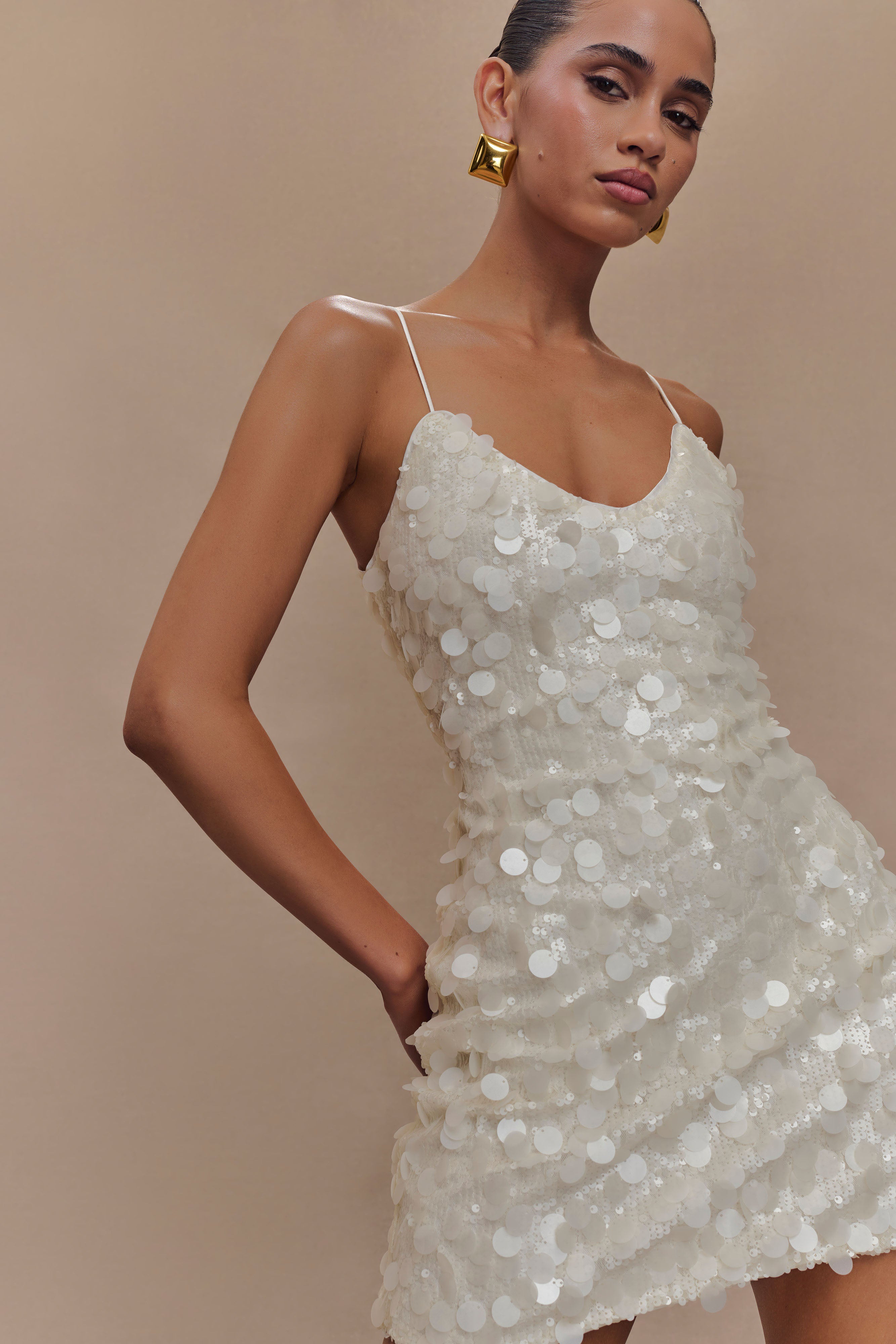 Romilly Sequin Mini Dress - Ivory、mySite、solidvoid