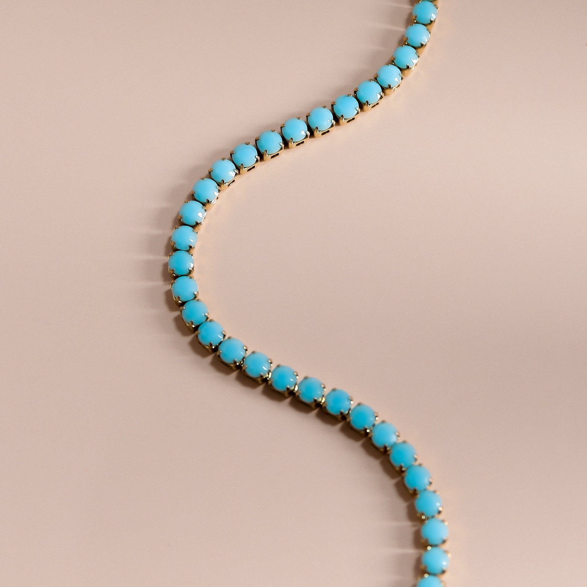 18K Gold PVD Stainless Steel Turquoise Rhinestone Tennis Chain Necklace / TNN0006、mySite、dreamappss