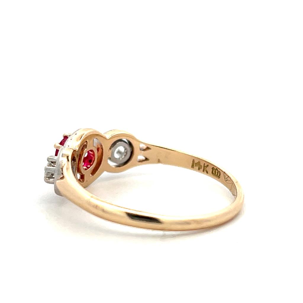  Estate 14K Yellow Gold & Platinum 0.41ctw Synthetic Ruby & Diamond Antique Ring
