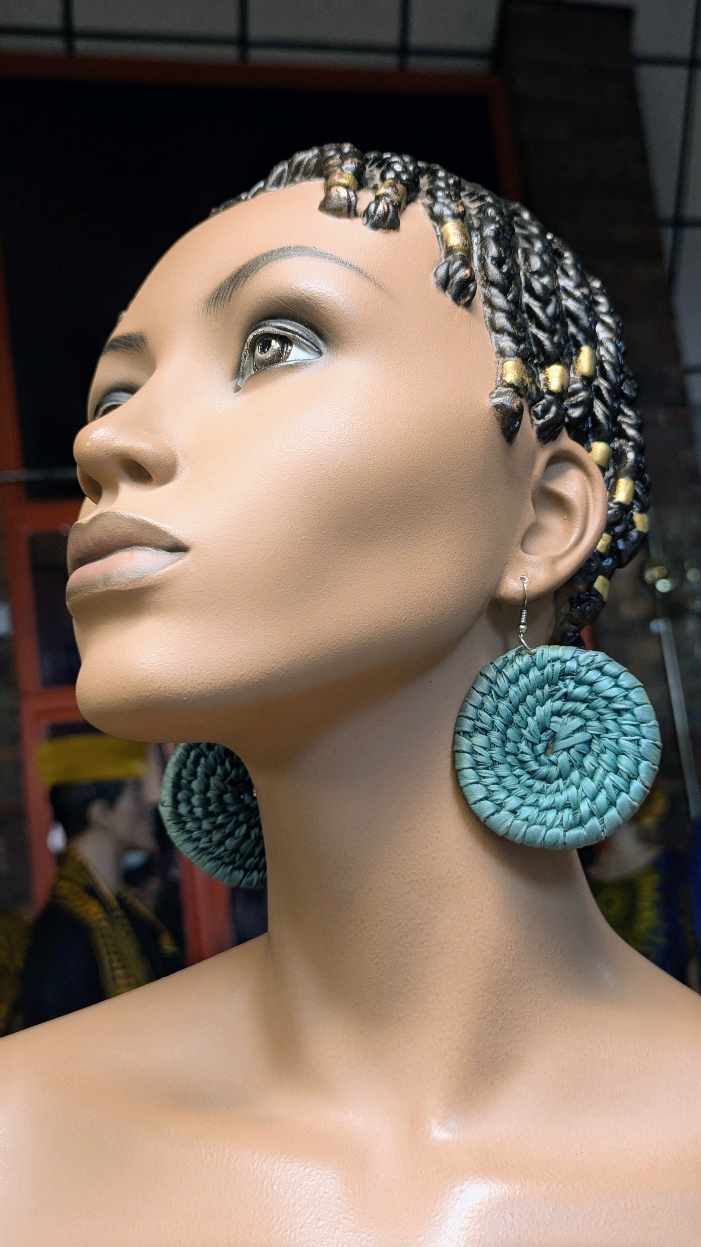 Dupsie's Teal Kiboko Circular Raffia African Earrings DPJAERT4、mySite、solidvoid