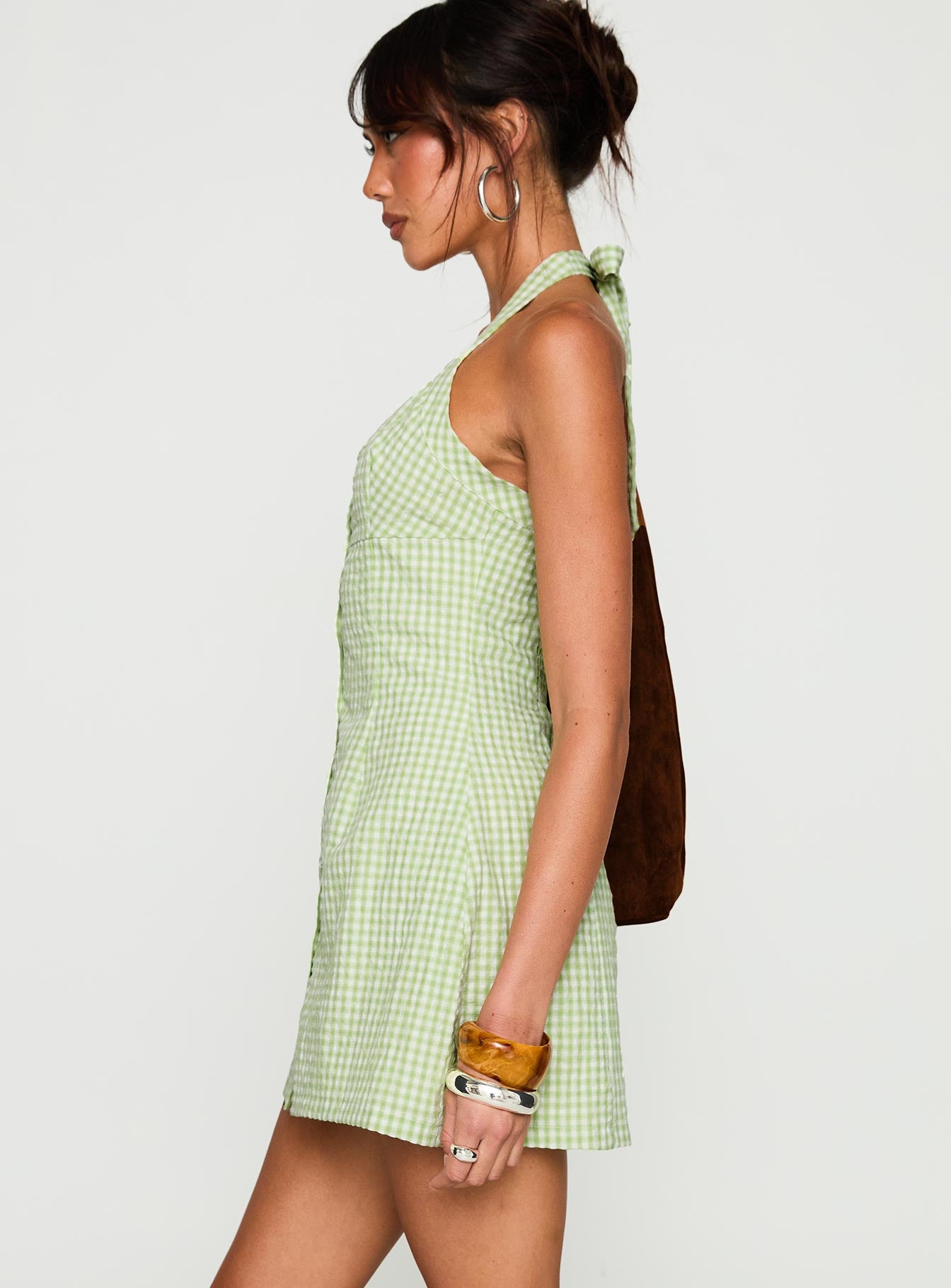 Mallorie Halter Mini Dress Green Check、mySite、solidvoid