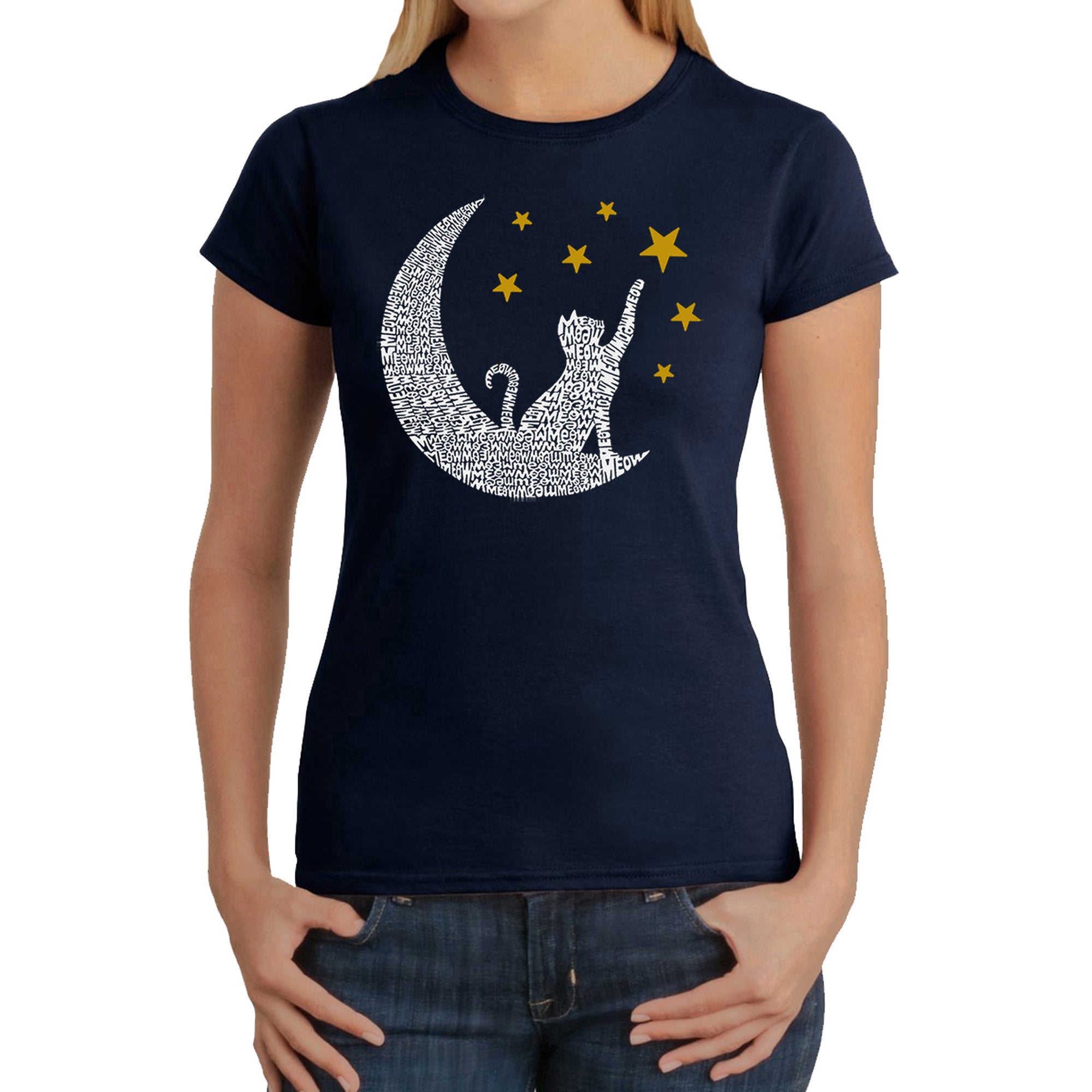 Cat Moon - Women's Word Art T-Shirt、mySite、camillekostekn