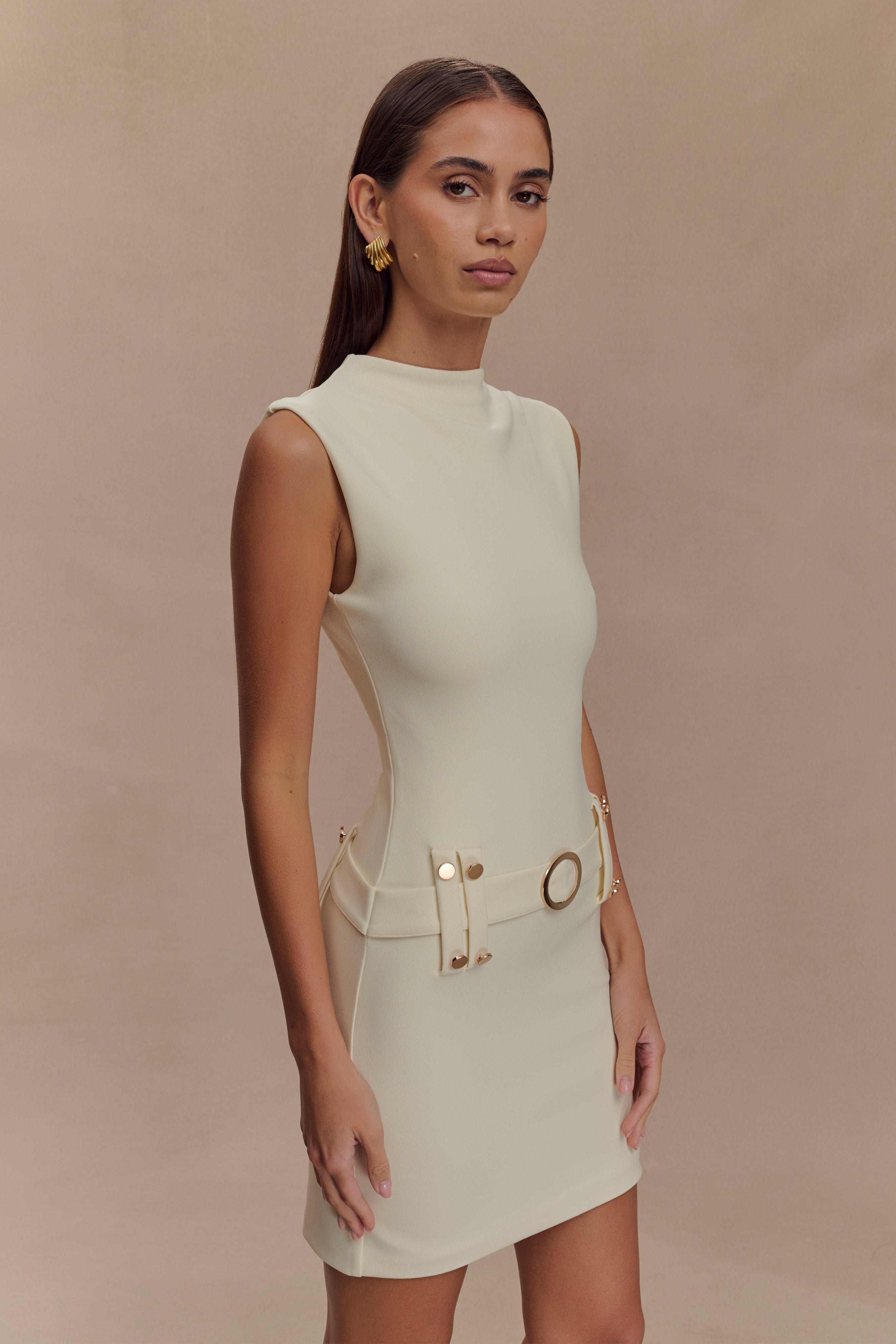 Scheana Stretch Crepe Mini Dress - Ivory、mySite、solidvoid