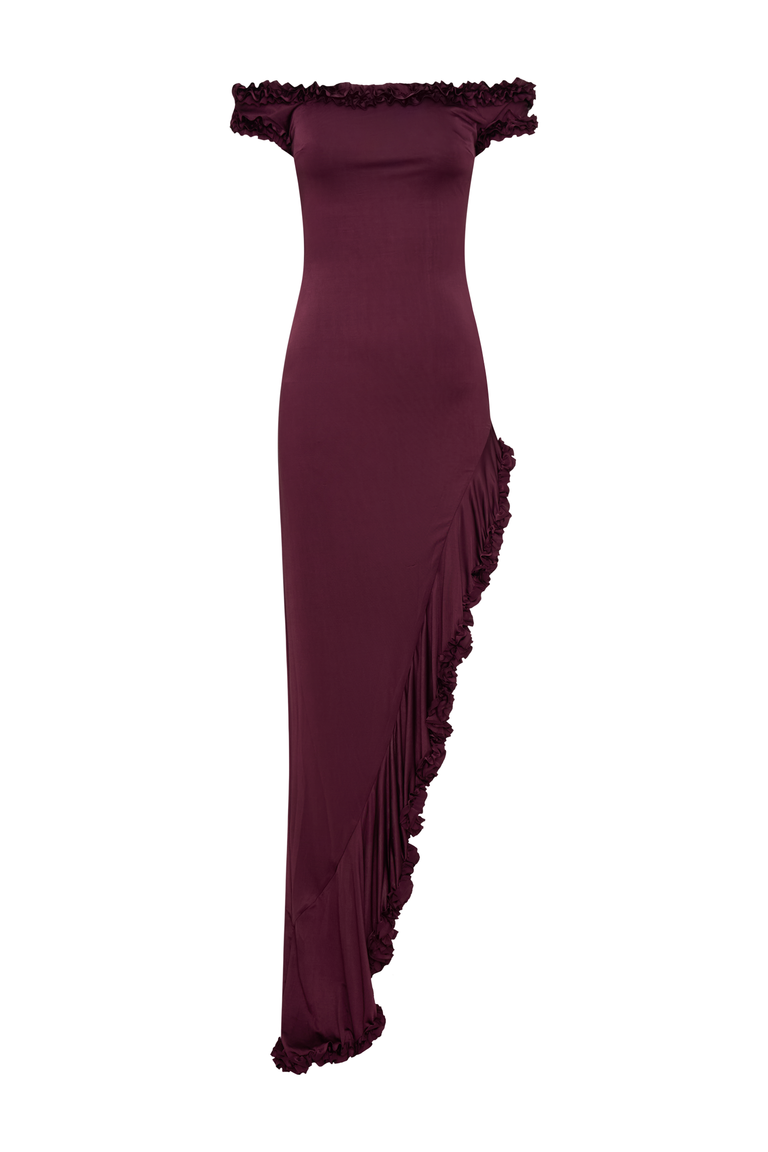 Arielle Off Shoulder Ruffle Midi Dress - Plum、mySite、solidvoid