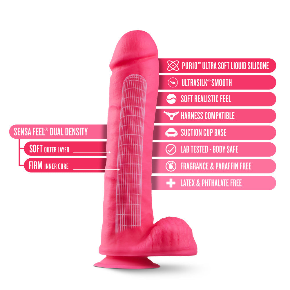 Neo Elite By Blush® | Neon Pink: 11.5-Inch Long Dildo - Made with Purio™ Silicone & SensaFeel® Dual Density Realistic Technology、mySite、bottomscart