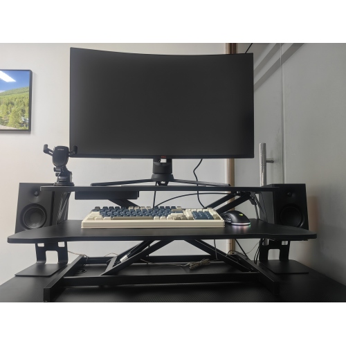 32 Inch Desk Converter, Height Adjustable Sit to Stand Riser, Dual Monitor and Laptop Workstation with Wide Keyboard Tray (BLACK) BACK-TO-SCHOOL、、casual