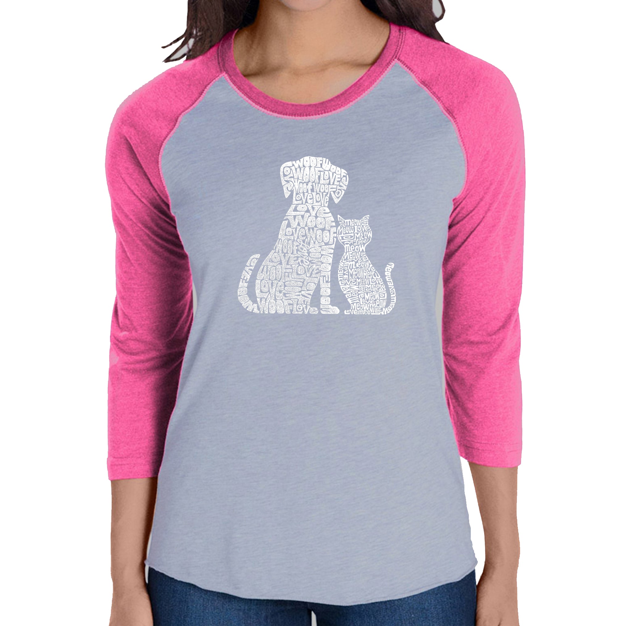 Dogs and Cats - Women's Raglan Baseball Word Art T-Shirt、mySite、camillekostekn