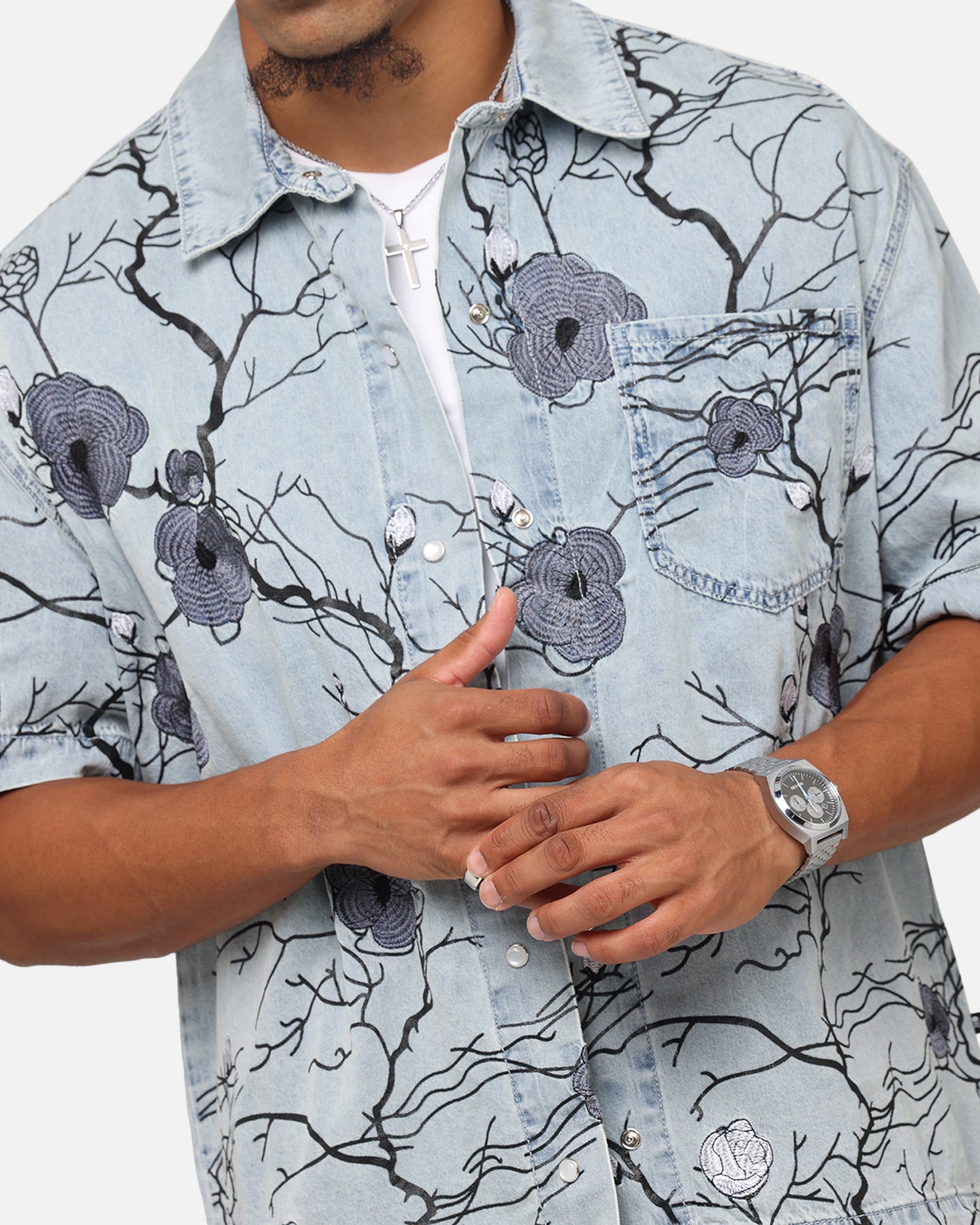 Saint Morta Poison Ivy Boxy Denim Shirt Mid Blue、mySite、zt4zffjzw