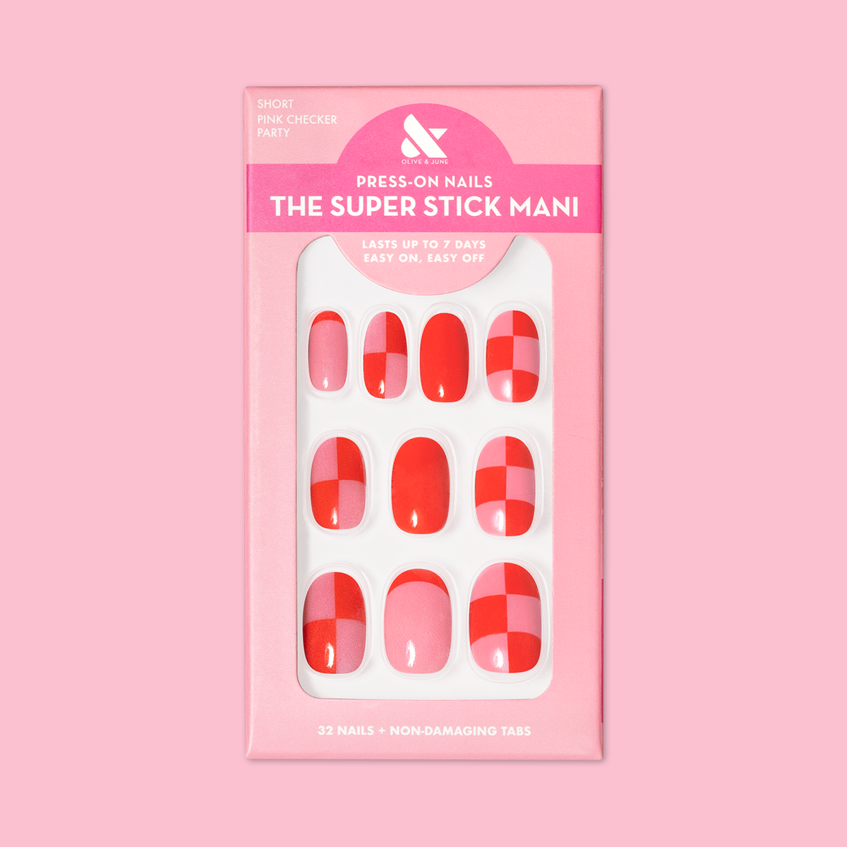 Pink Checker Party - Tab Press-On | Short | Round - Part of Set、mySite、solidvoid