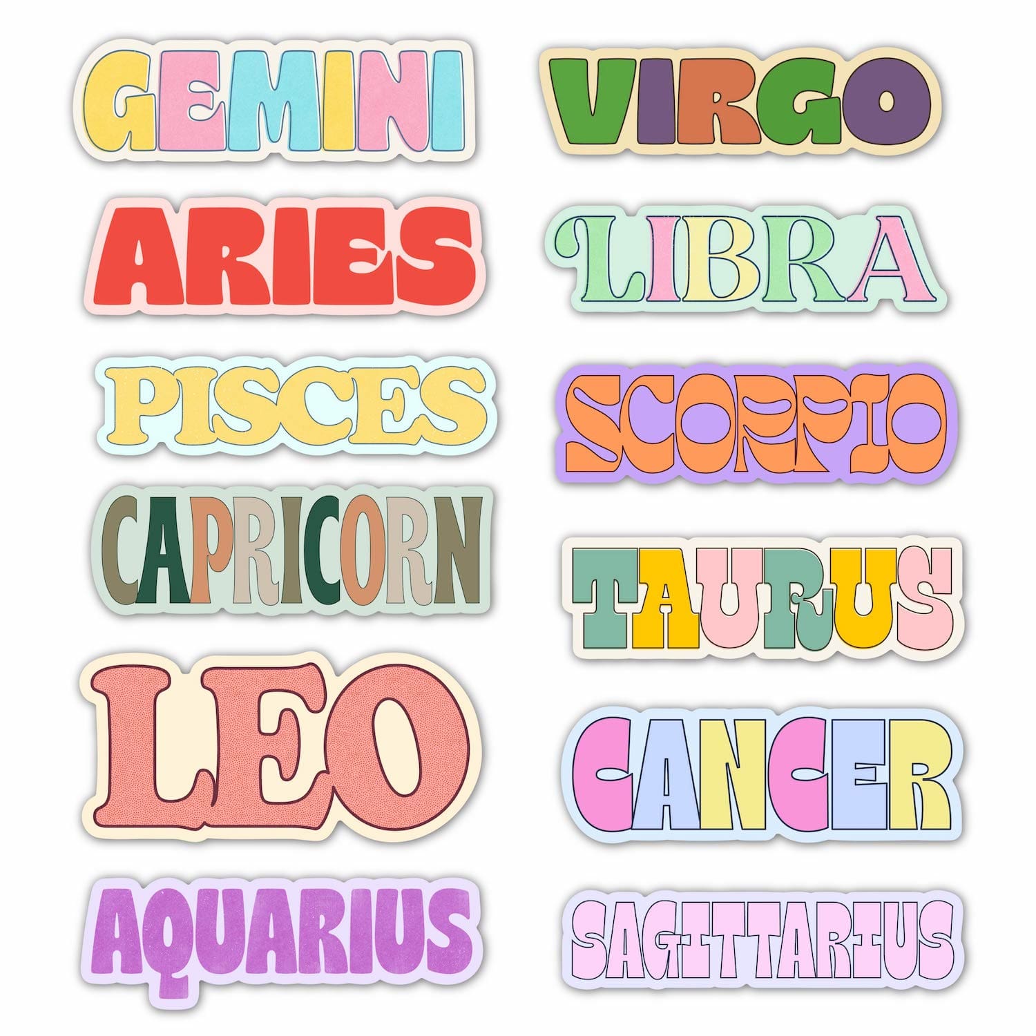  Zodiac Signs Lettering Sticker 12 Pack、mySite、ghnorth