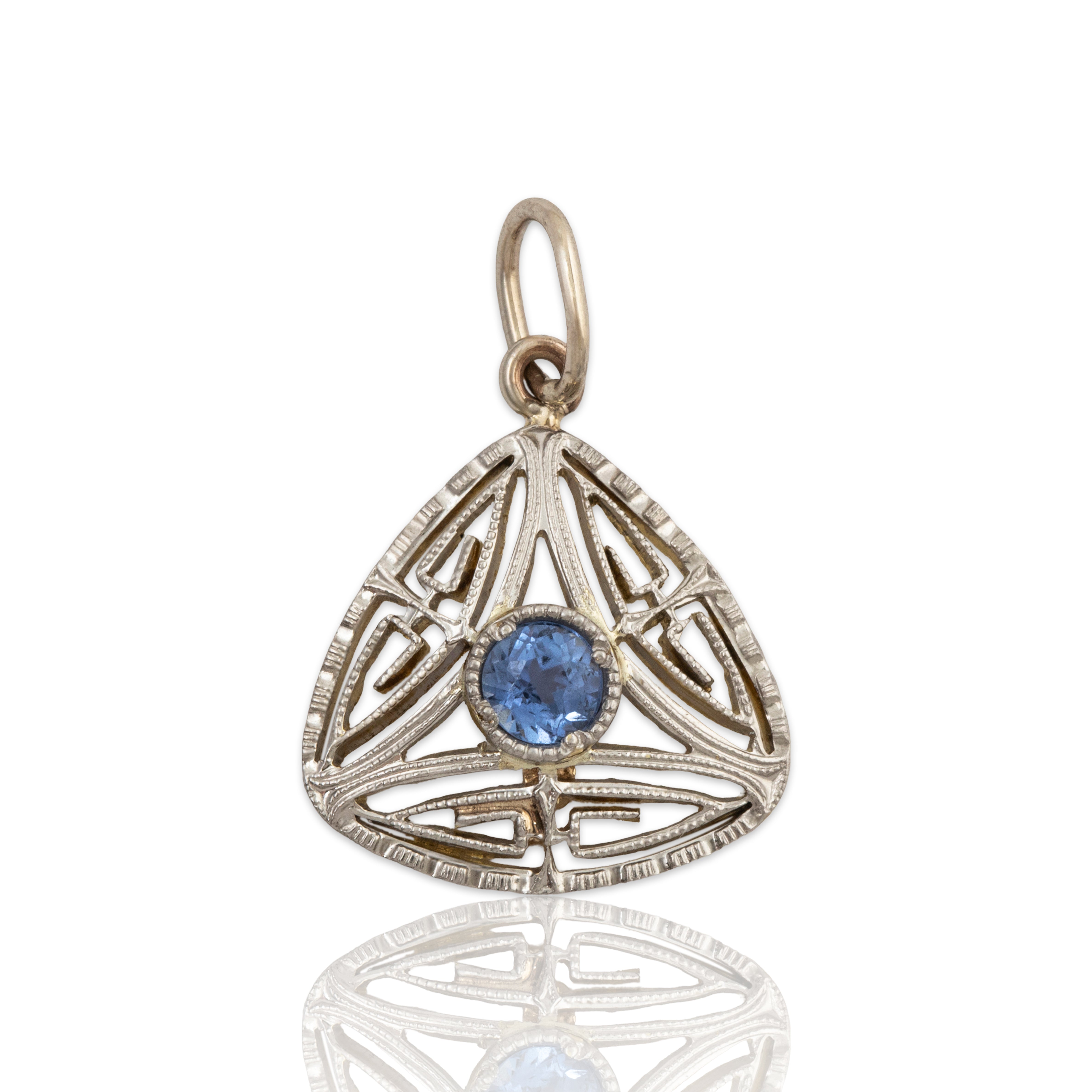 Antique Art Deco 14k White & Yellow Gold Synthetic Sapphire Triangular Pendant、mySite、hinf8tx79