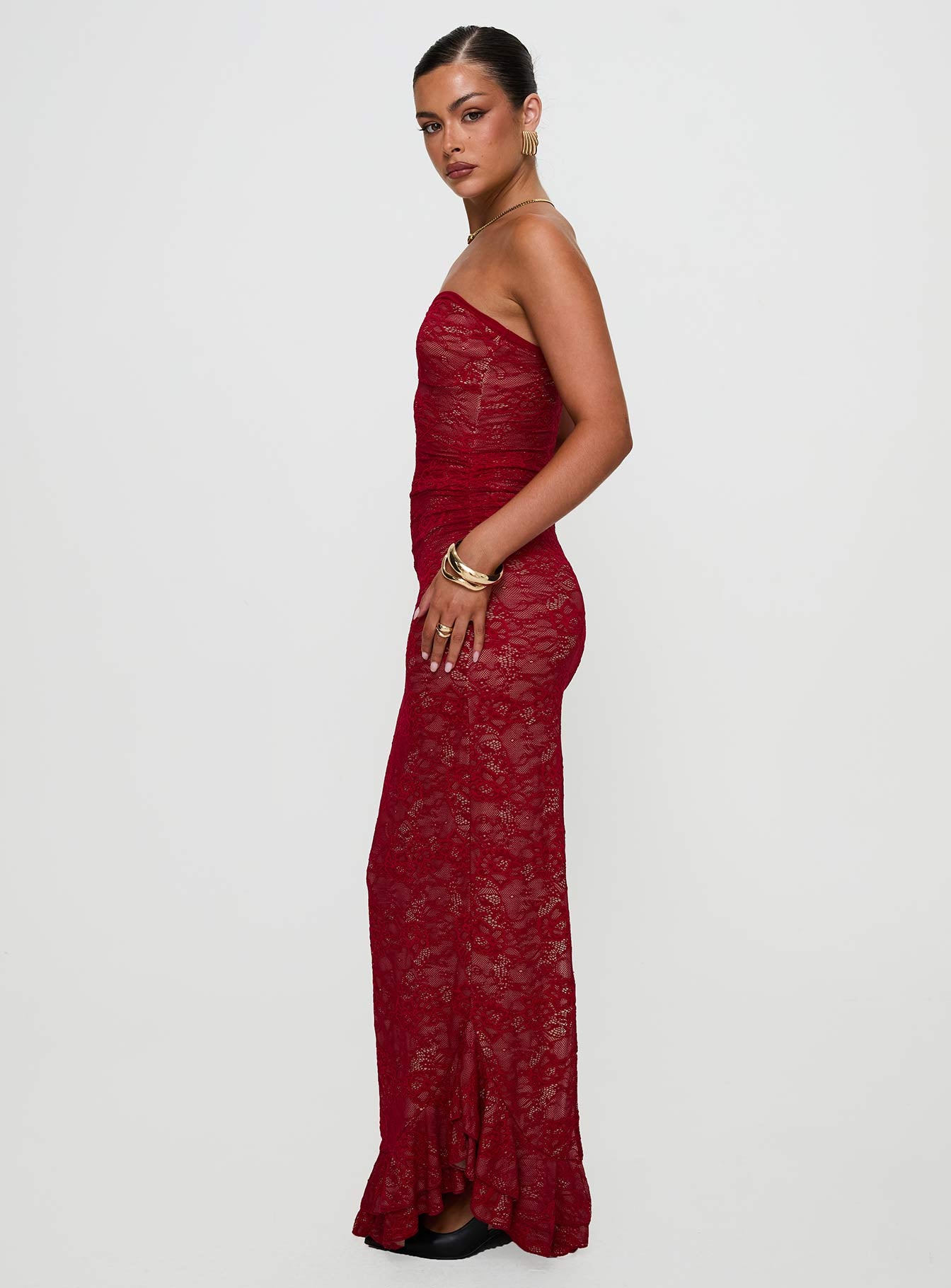 Hailees Lace Strapless Maxi Dress Red、mySite、solidvoid