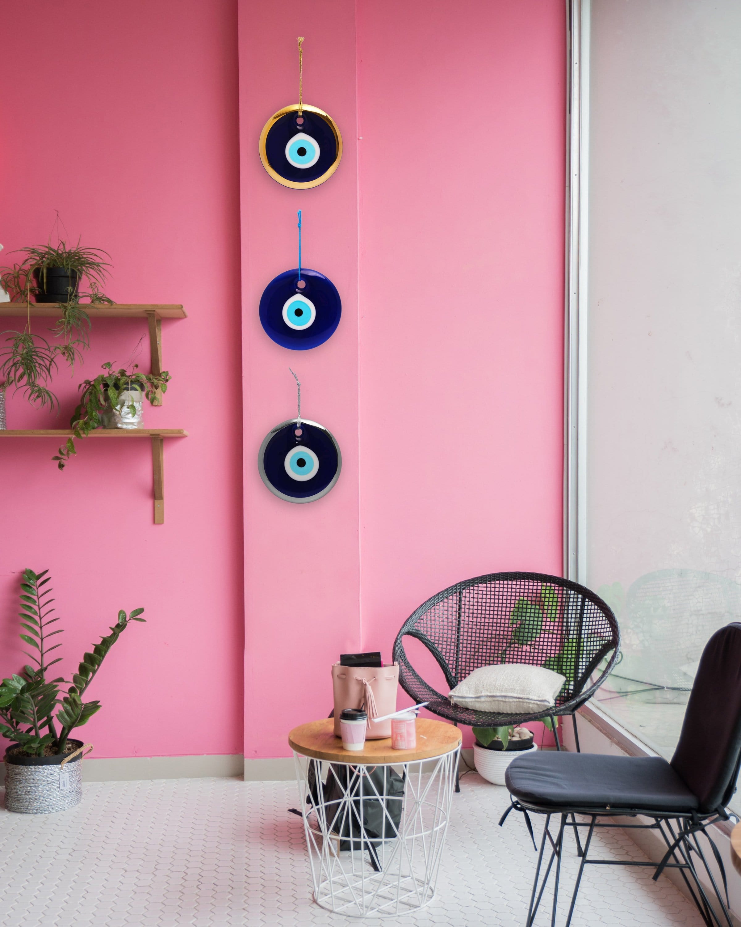 Evil Eye Glass Wall Hanging - Silver, Gold or Blue Border、mySite、topwebapps