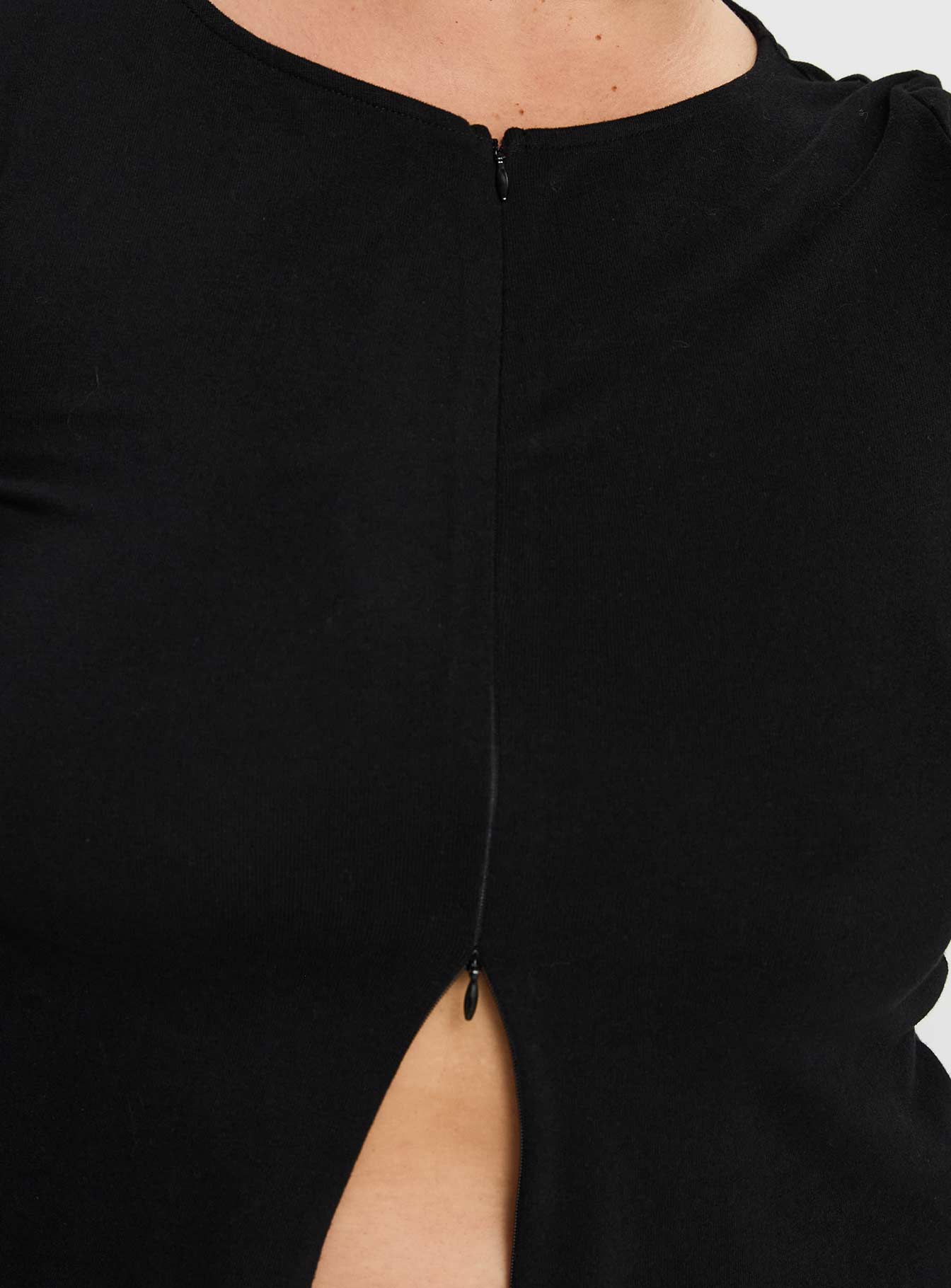 Kortez Long Sleeve Zip Through Top Black Curve、mySite、solidvoid