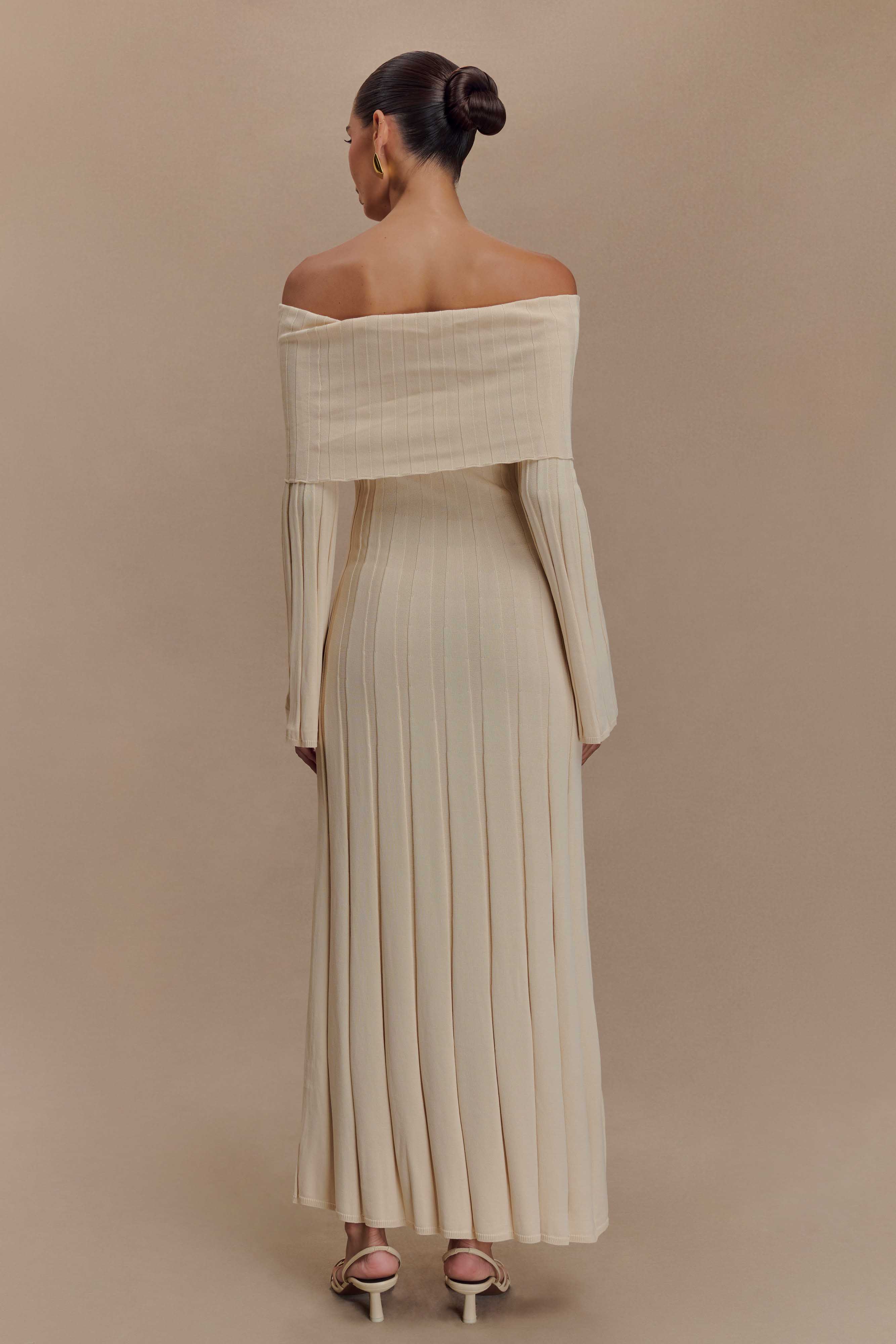 Alonza Long Sleeve Knit Midi Dress - Cream、mySite、solidvoid