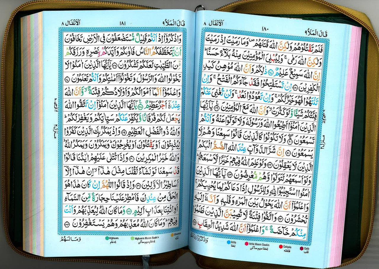 Quran Hafzi Ref. 226 with Color Coded Tajweed Rules 9x6 in Golden Zipped、mySite、topwebapps