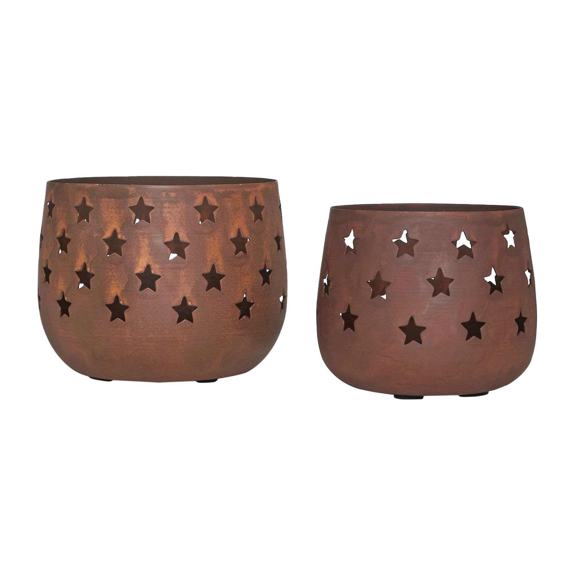 VHC Brands - Starbright Rusted Metal Candle Holder Set of 2 - 3.54/4.13 inch、mySite、g9winljtr