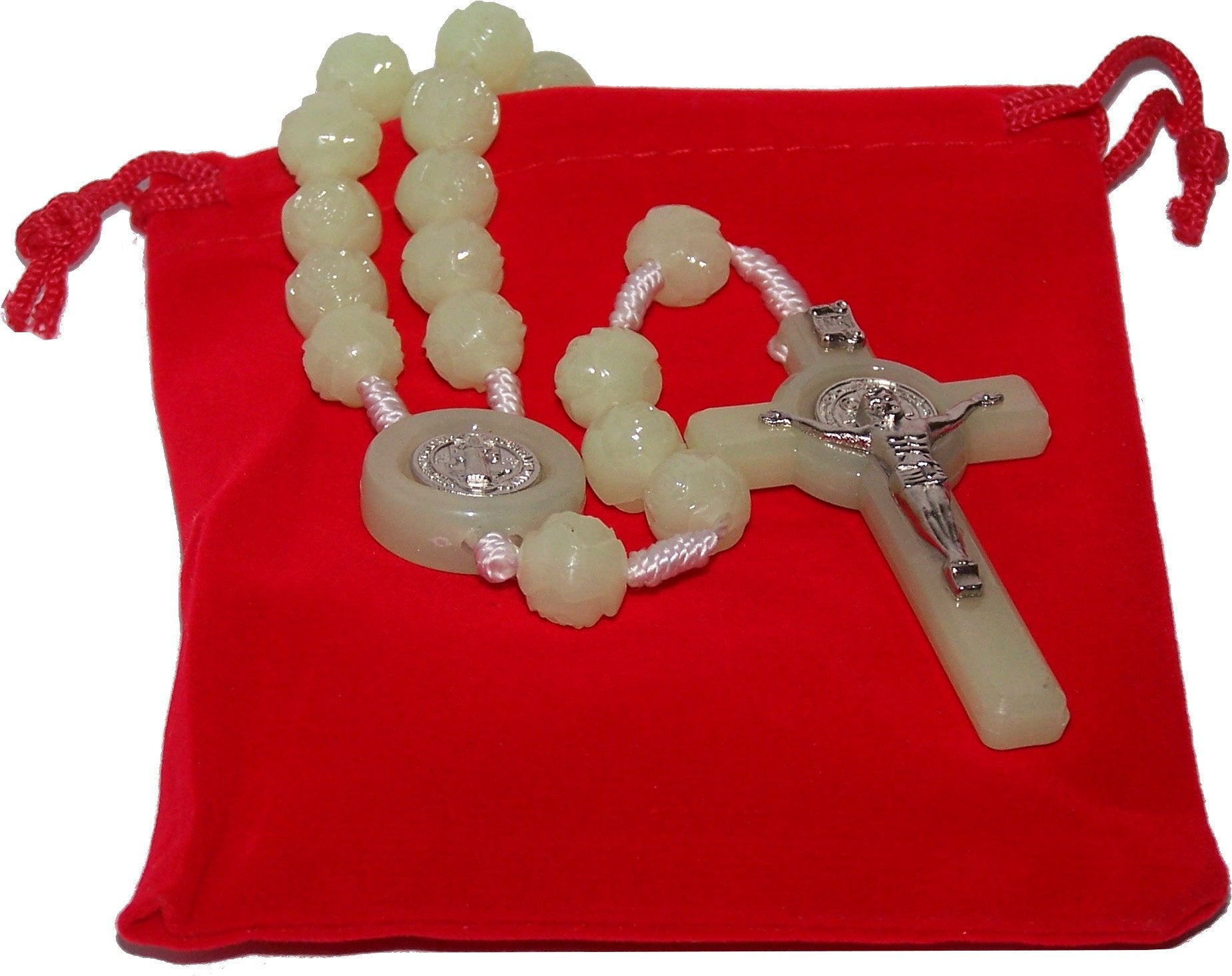  Light in the Dark Phosphorous luminous Saint Benedict Rosary / necklace with Velvet bag、mySite、elrpsem3k