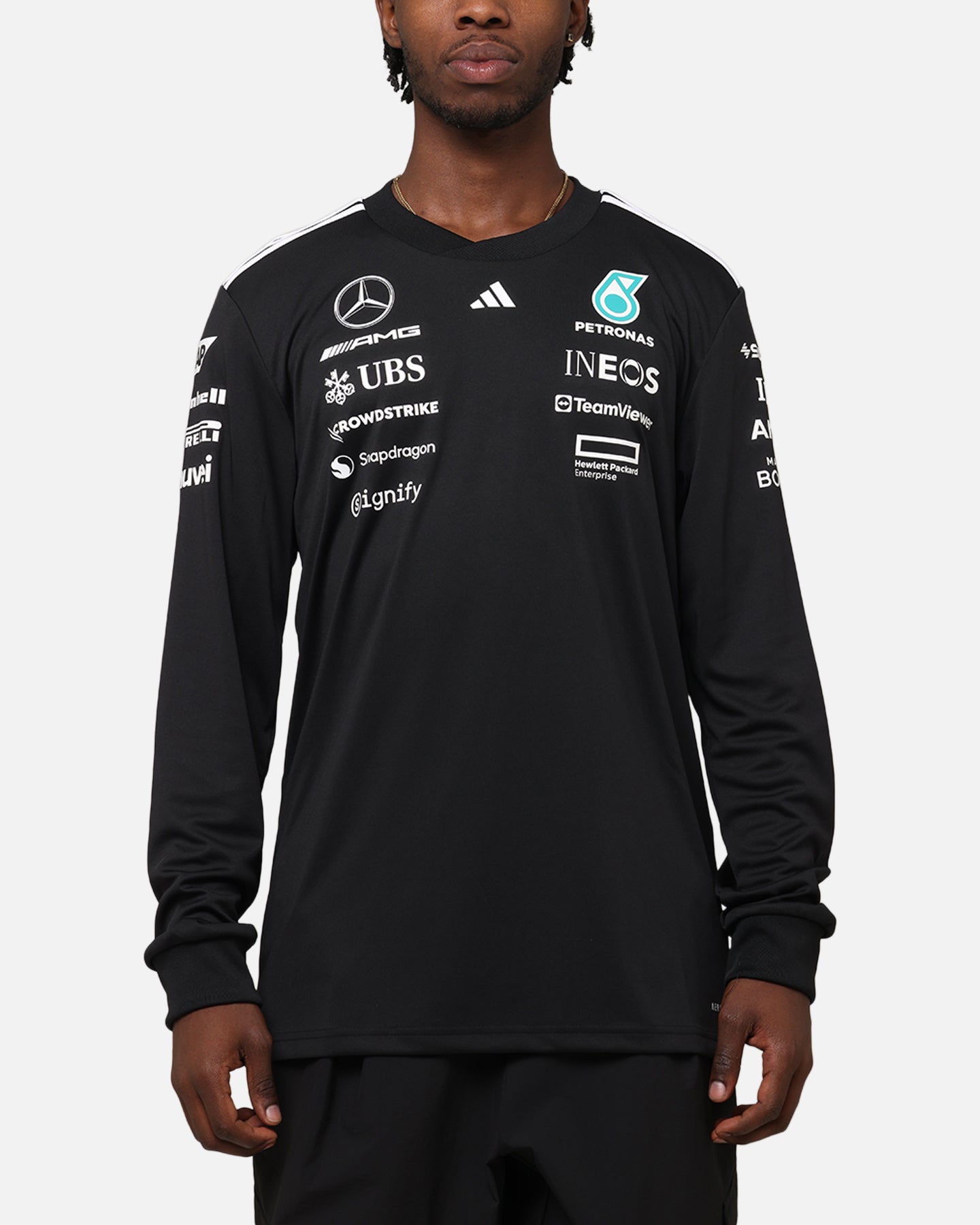 adidas x Mercedes-AMG PETRONAS Formula One F1 2025 Team Long Sleeve Driver T-Shirt Black、mySite、zt4zffjzw