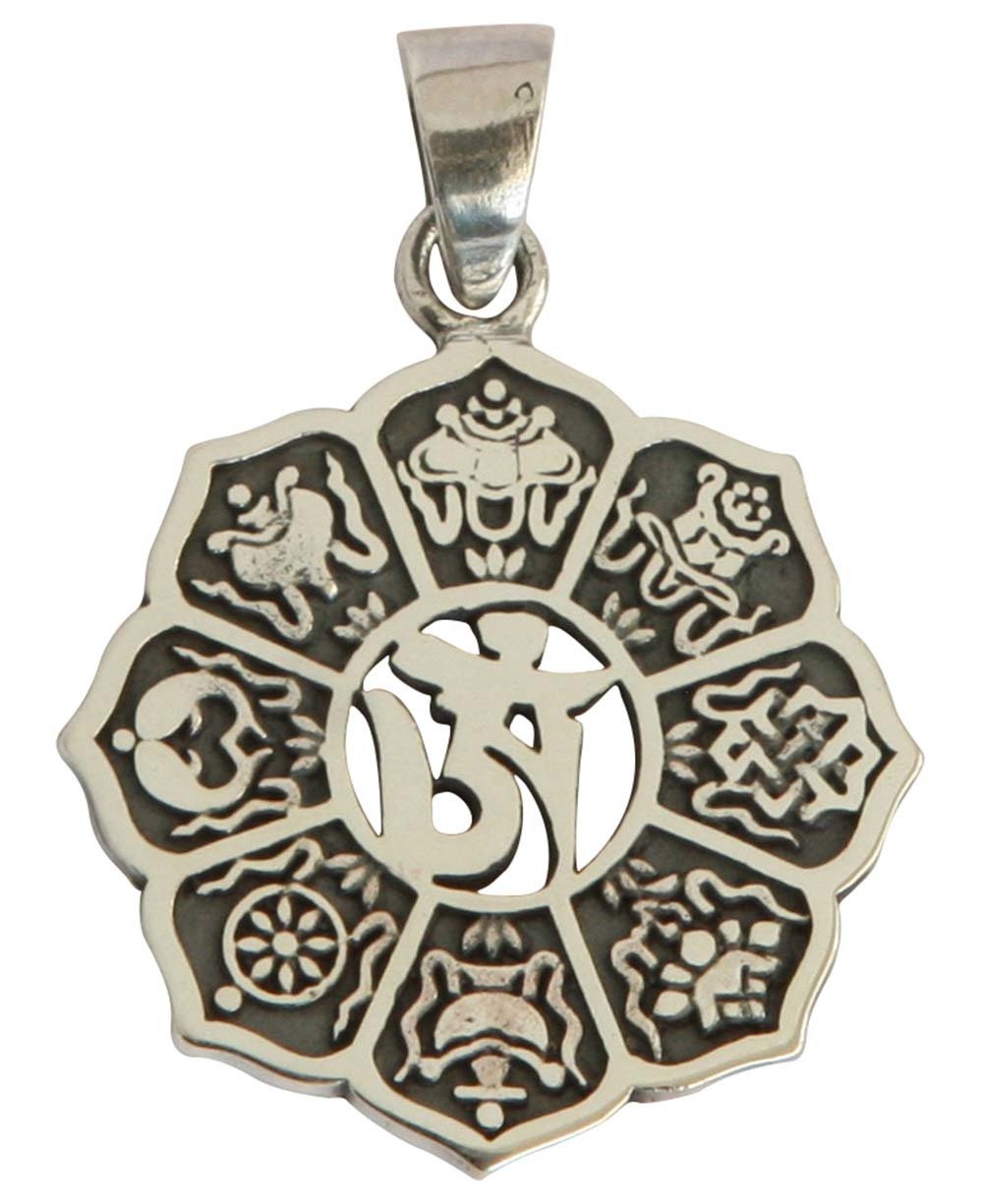 Sterling Silver Tibetan Om Pendant with Auspicious Symbols、mySite、topwebapps