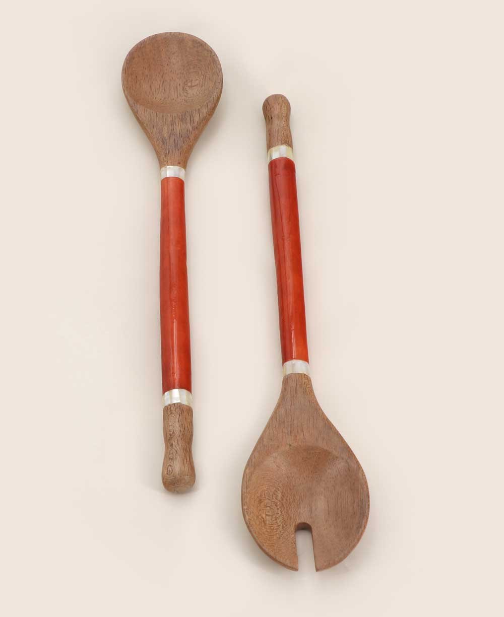 Red-Orange Capiz Shell and Wood Salad Servers、mySite、topwebapps