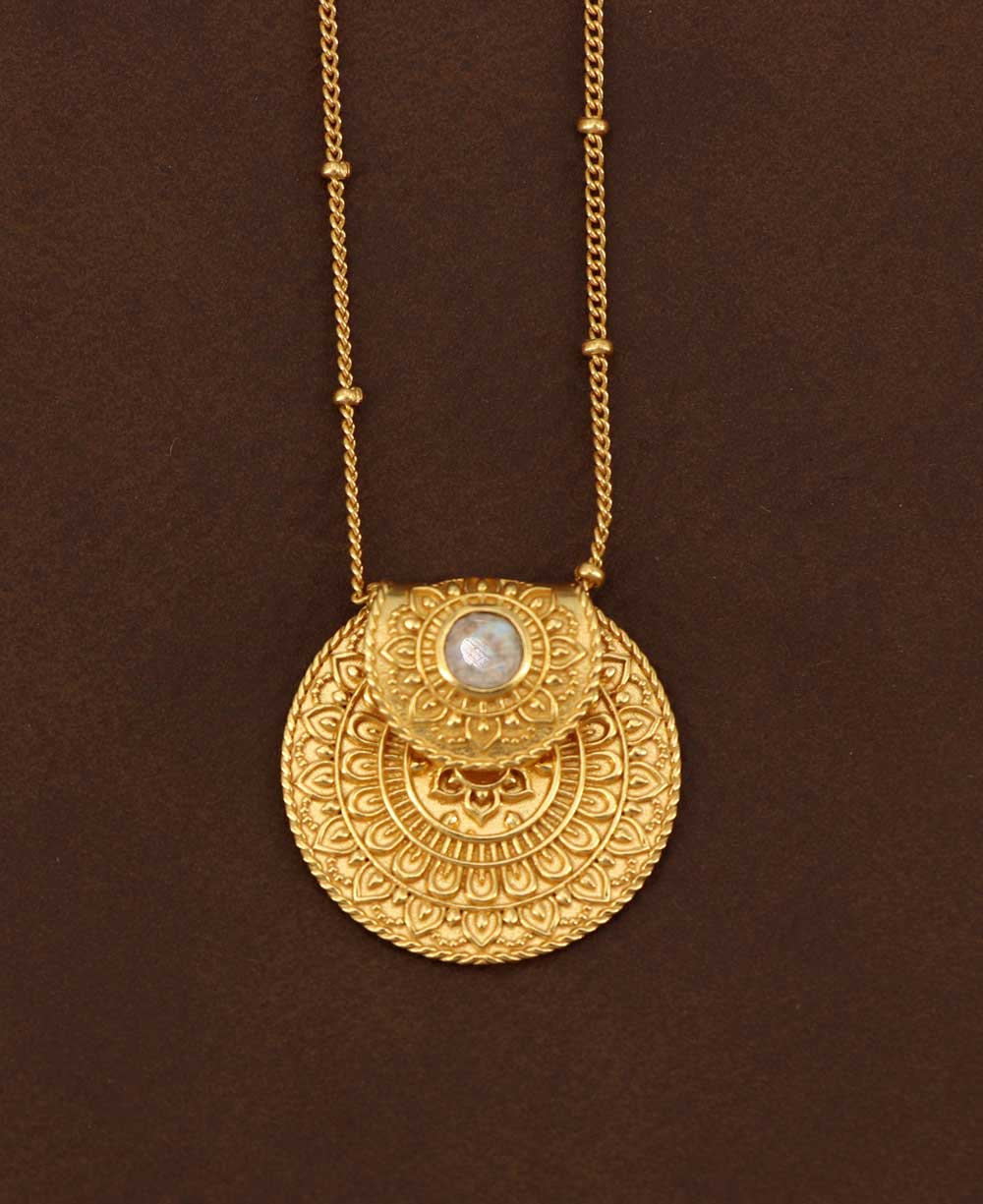 Inspirational Gold Plated Mandala Necklace with Rainbow Moonstone、mySite、topwebapps
