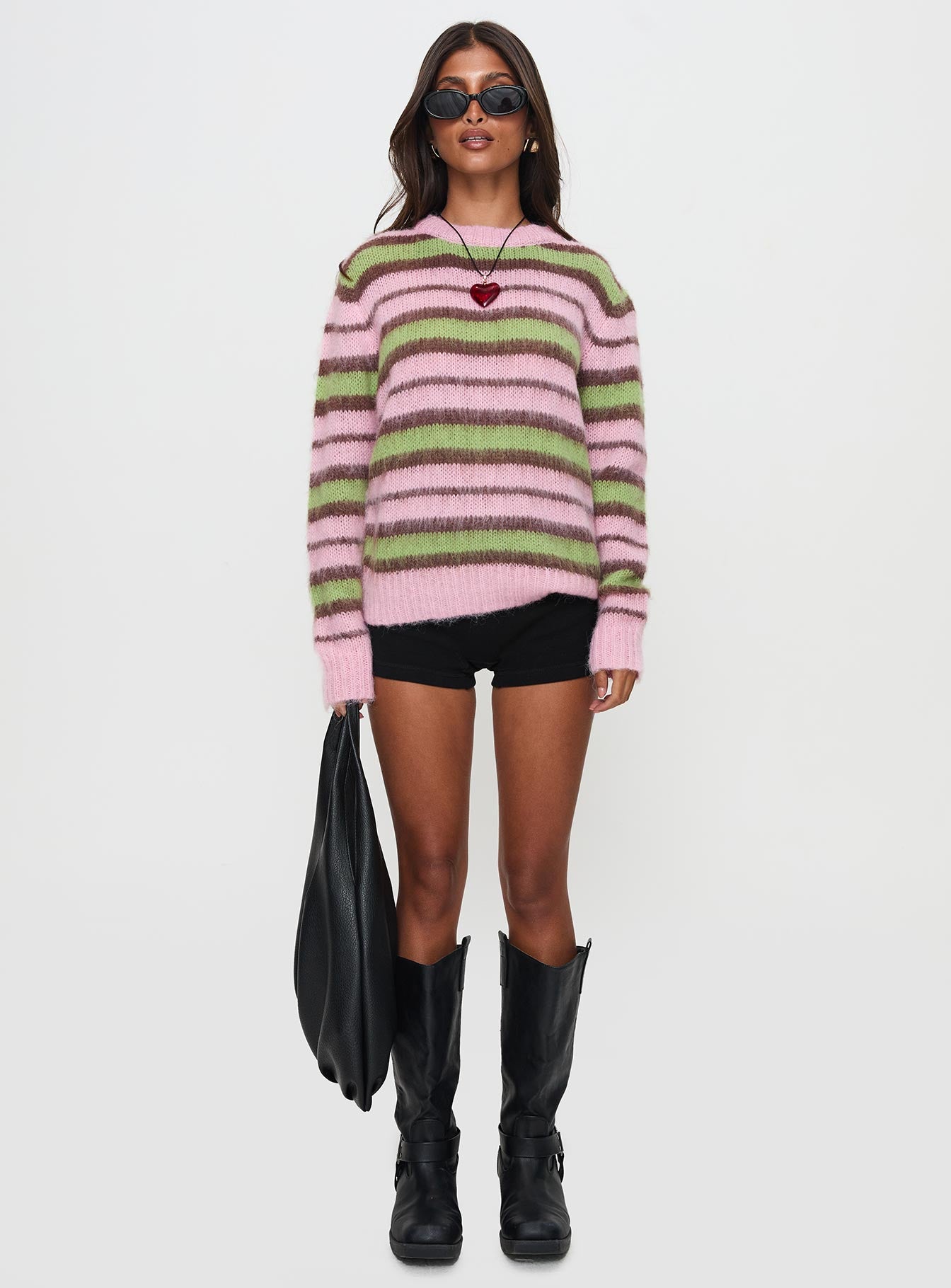 Maysie Crew Neck Knit Sweater Green / Pink、mySite、solidvoid