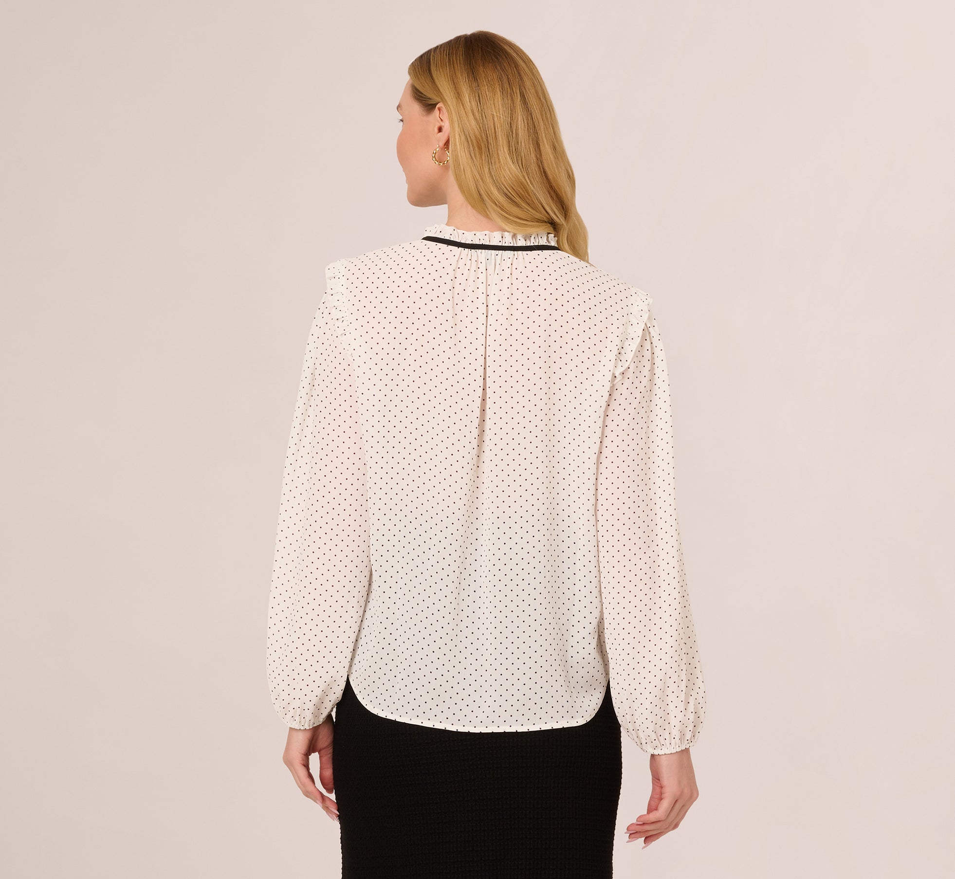 Bishop Sleeve Polka Dot Tie Neck Blouse In Ivory Miniature Dot、mySite、solidvoid